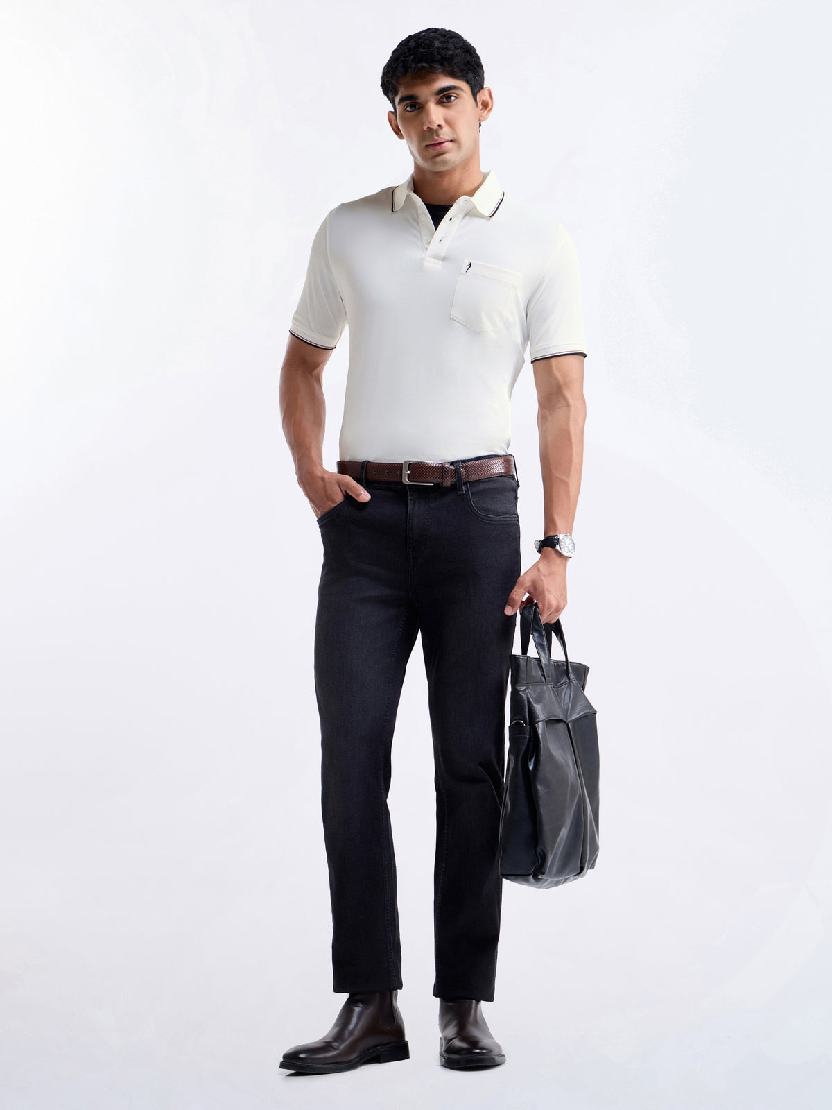 Solid Half Sleeve Regular Fit Polo T-Shirt - White t4option_7