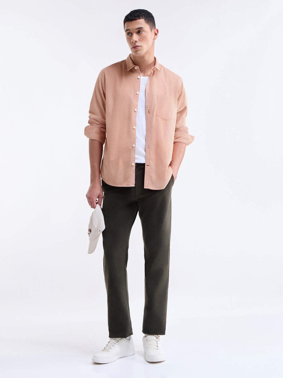 Solid Full Sleeve Cotton Tencel Shirt - Clay t4option_0