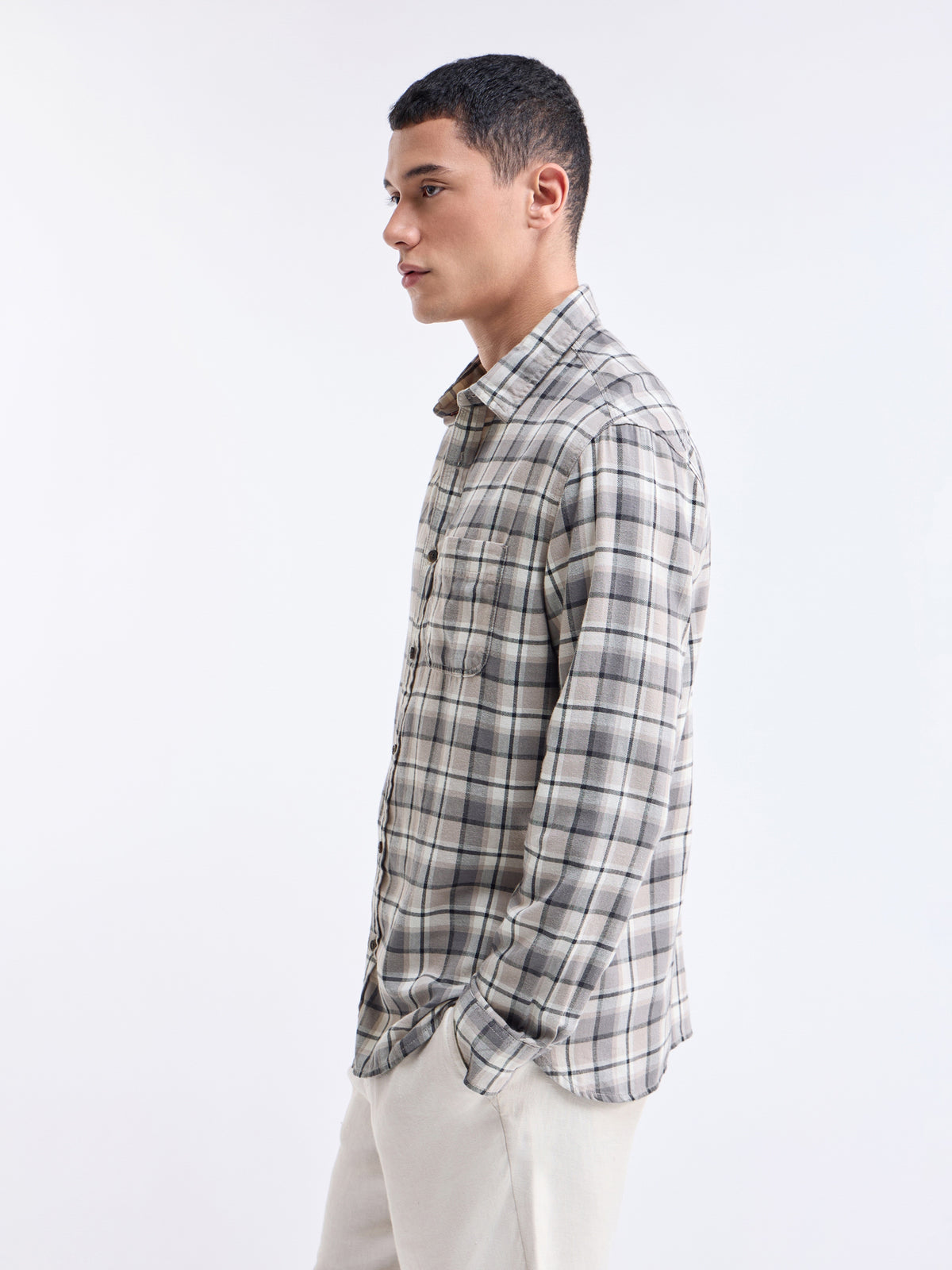 Check Full Sleeve Cotton Shirt - Grey t4option_0