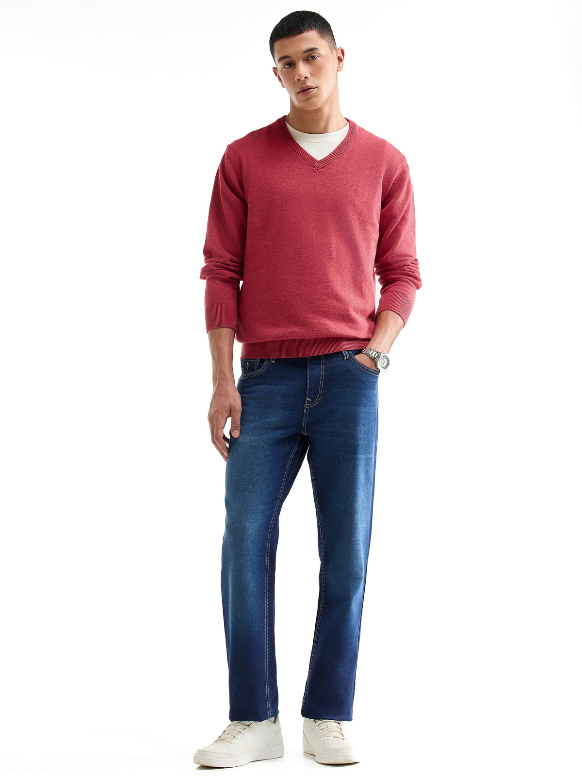 Solid Full Sleeve Jumper Sweater - Savvy Red t4option_1