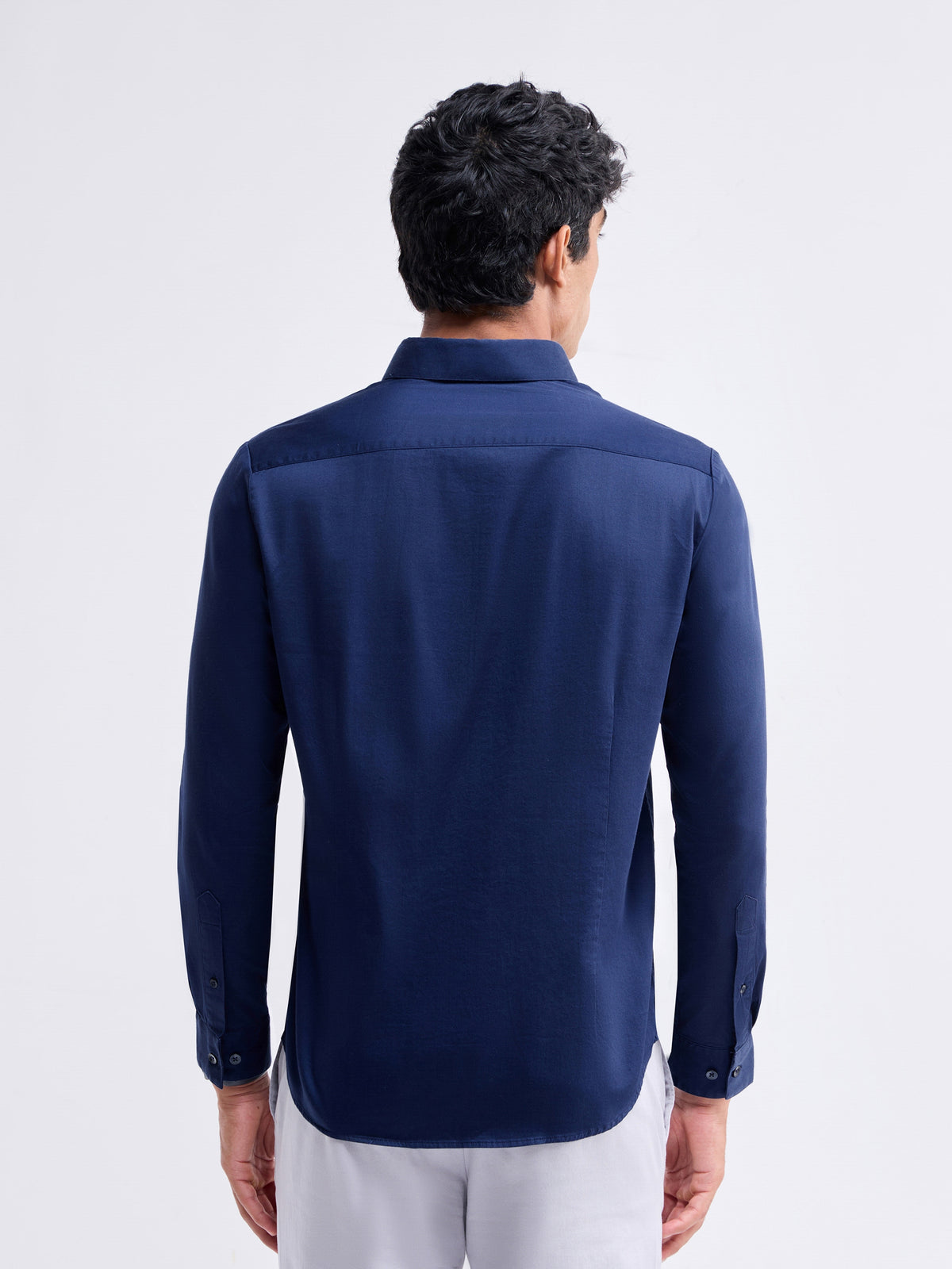 Solid Full Sleeve Cotton Stretch Shirt - Navy t4option_5