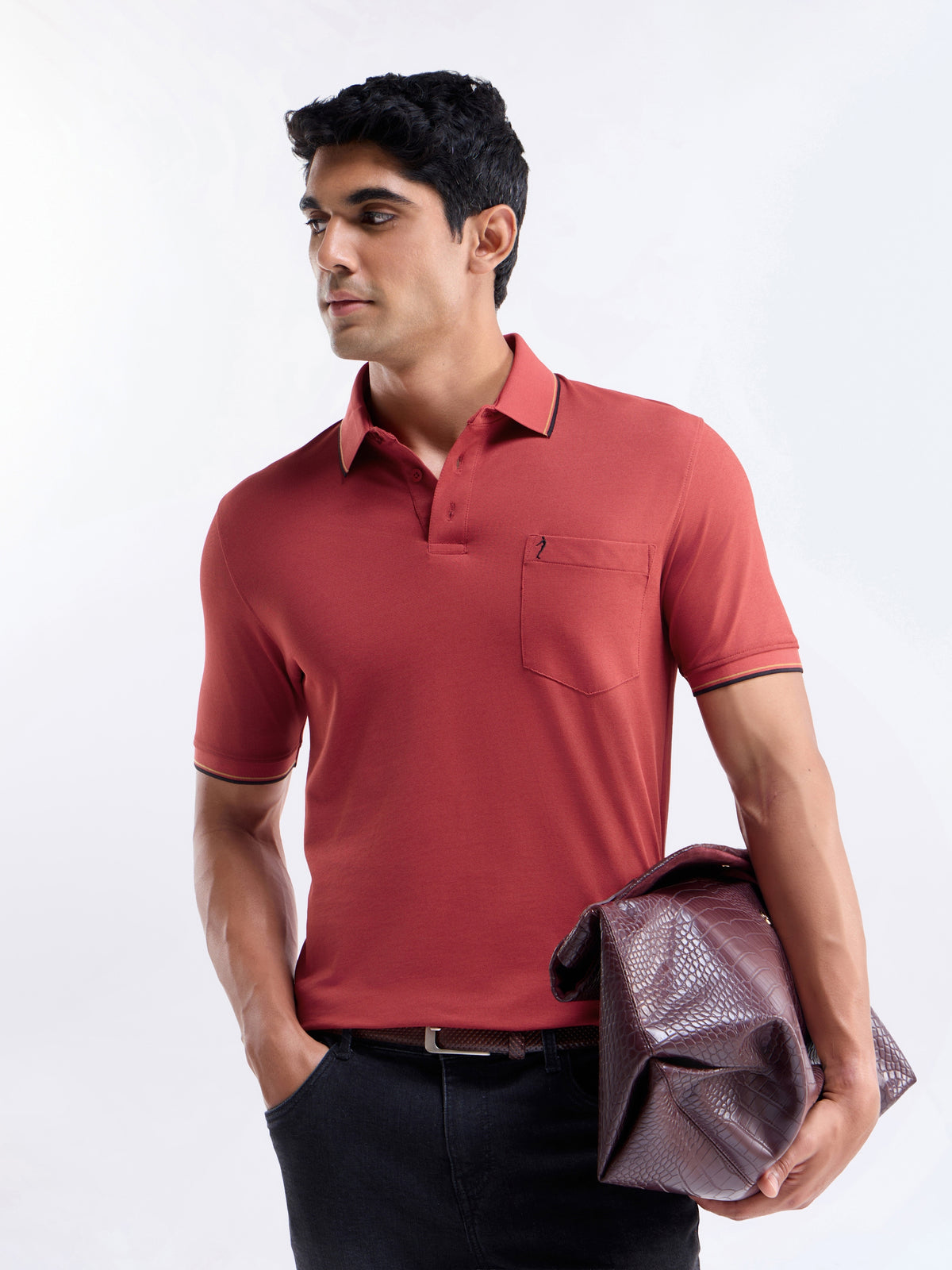 Solid Half Sleeve Regular Fit Polo T-Shirt - Dark Red t4option_0