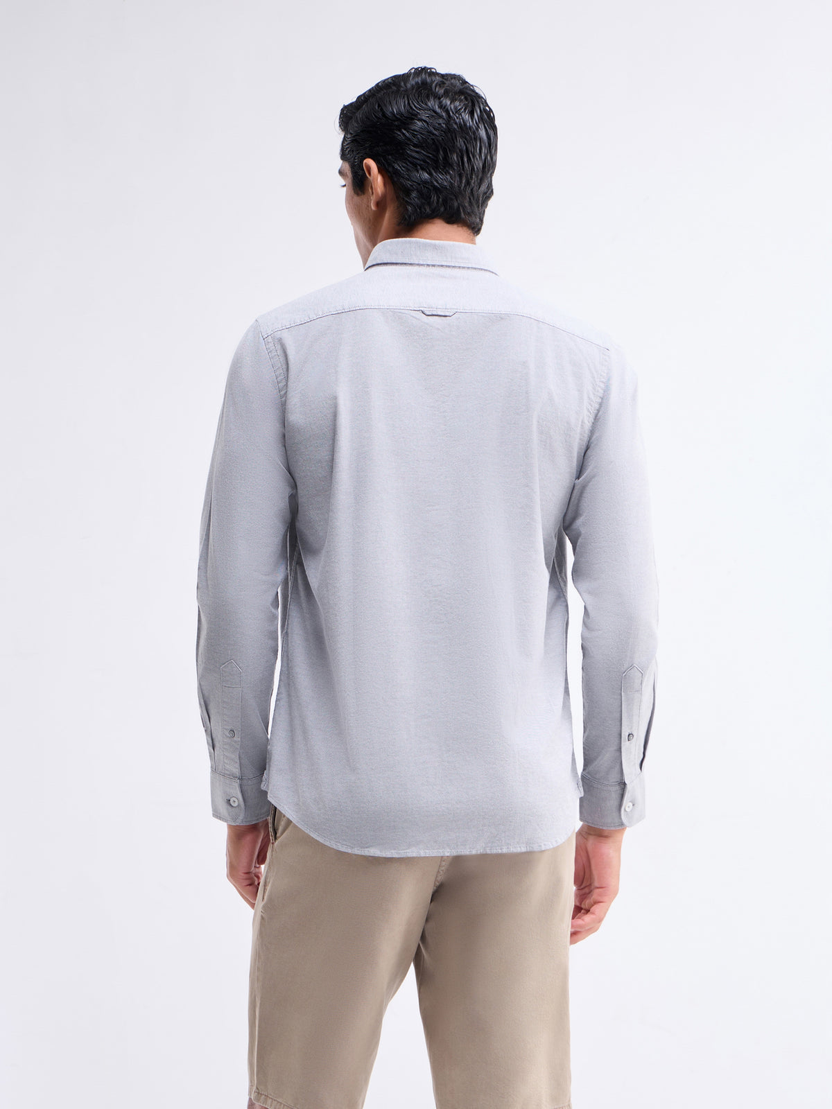 Solid Full Sleeve Cotton Stretch Shirt - Grey t4option_1
