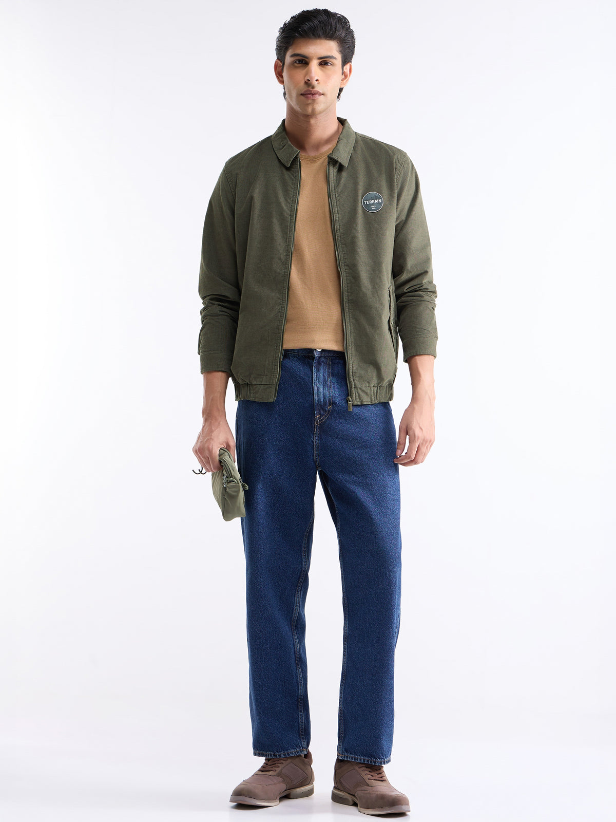 Solid Full Sleeve Bomber Jacket - Olive t4option_1