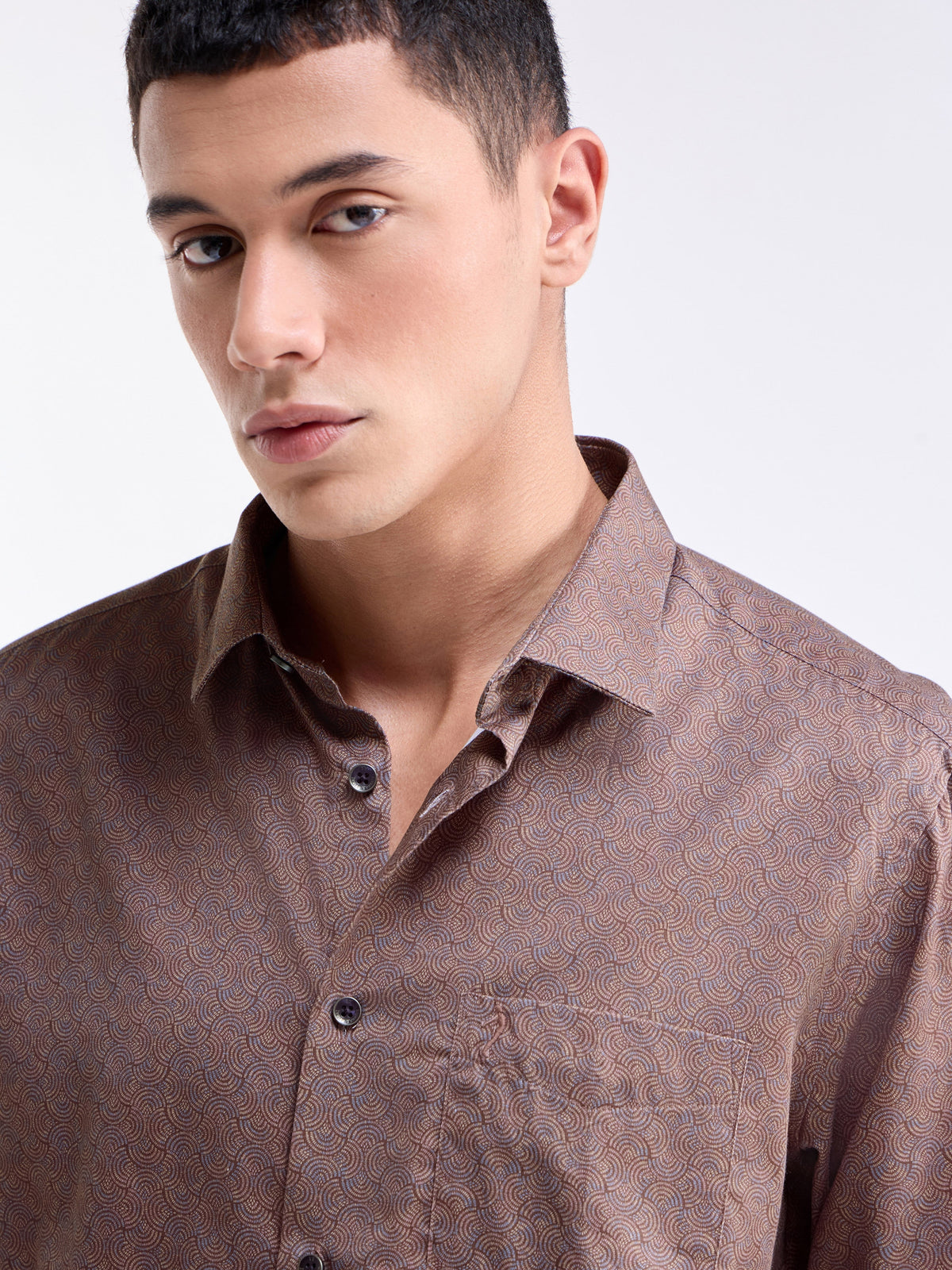 Printed Full Sleeve Cotton Shirt - Rust t4option_1