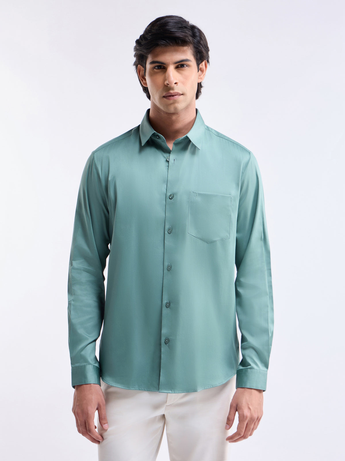 Solid Full Sleeve Cotton Stretch Shirt - Sap t4option_9