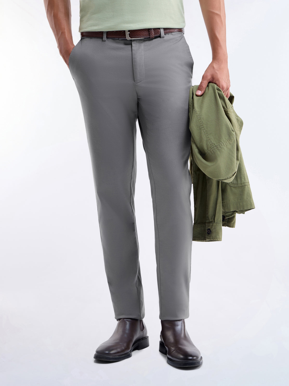 Slim Fit Cotton Tencel Spandex Trouser - Grey t4option_2