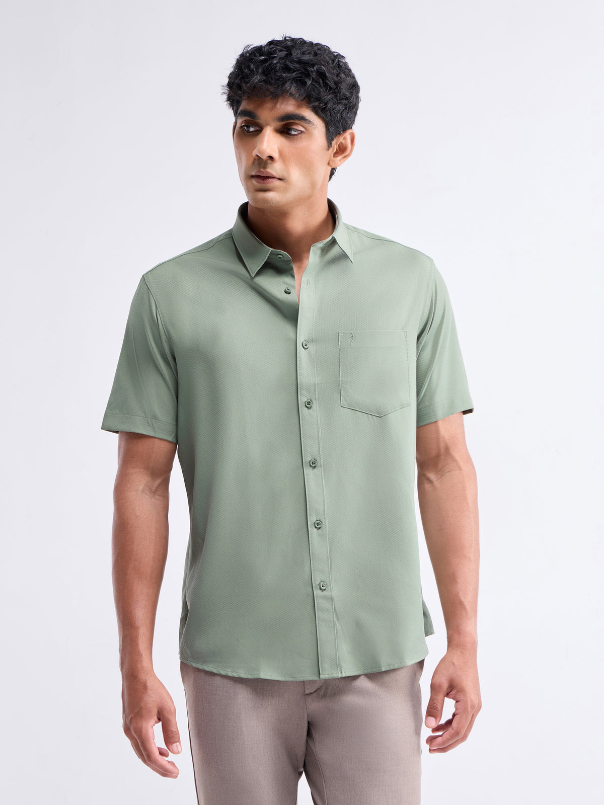 Solid Half Sleeve Poly Blend Shirt - Sap t4option_1