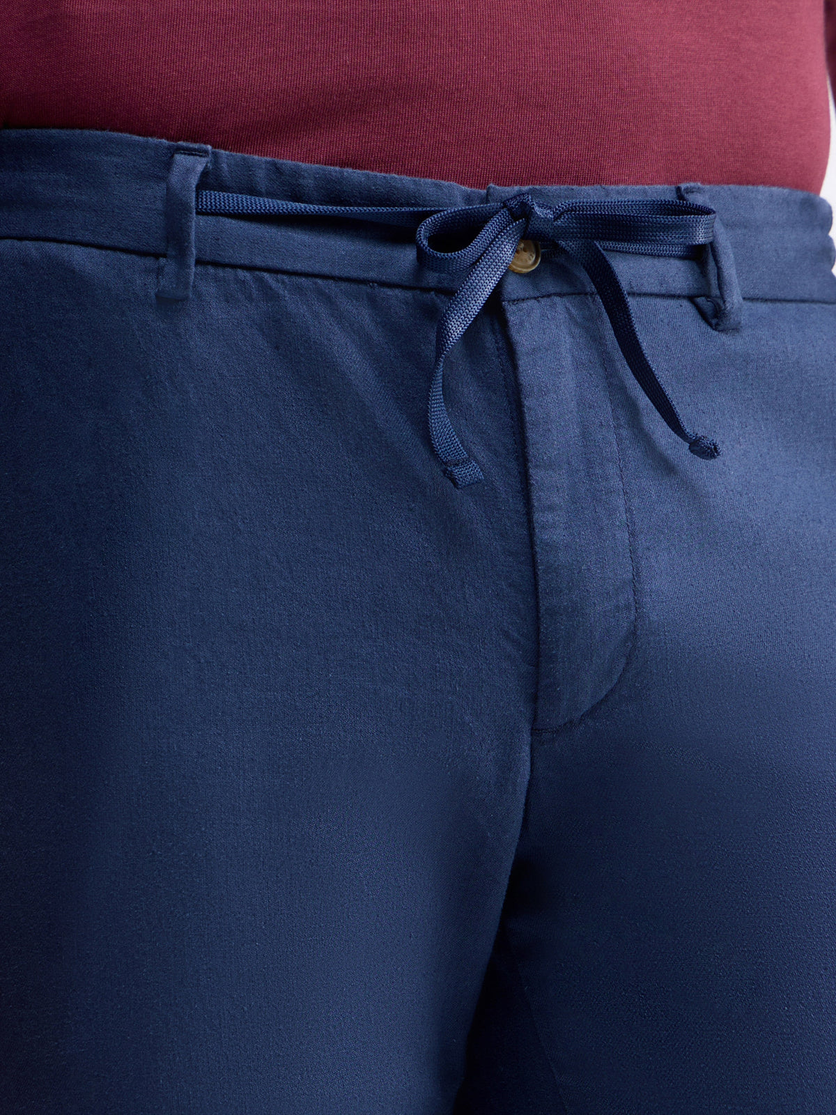 Regular Fit Cotton Linen Trouser - Navy t4option_1
