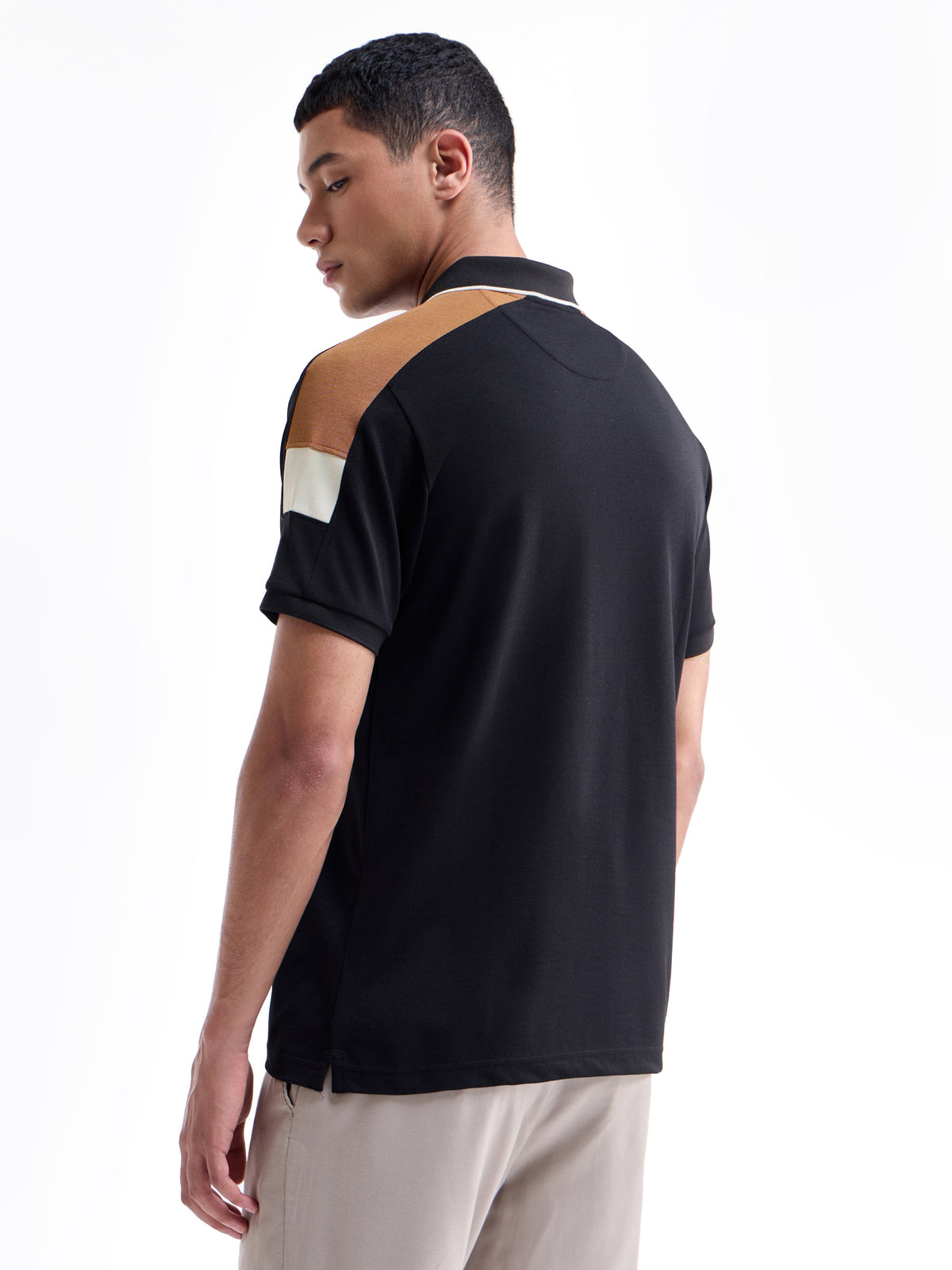 Colour Block Half Sleeve Regular Fit Polo T-Shirt - Black t4option_0