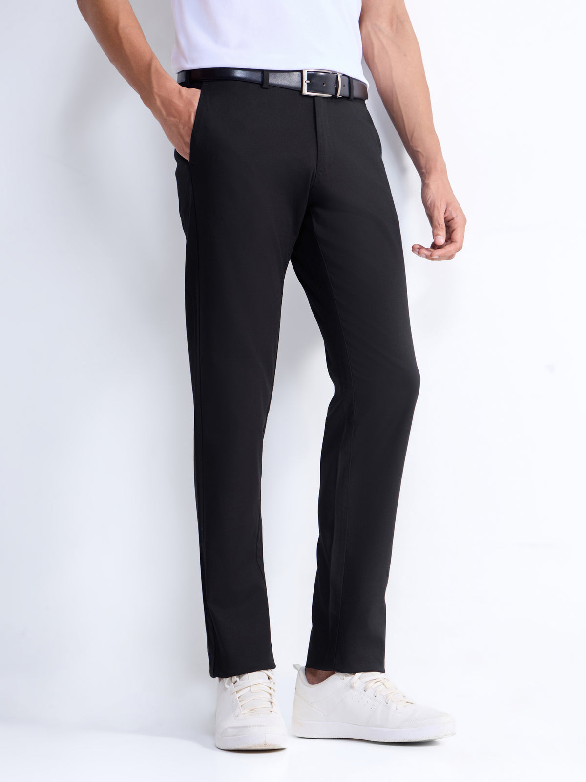 Slim Fit Cotton Tencel Spandex Trouser - Black t4option_1