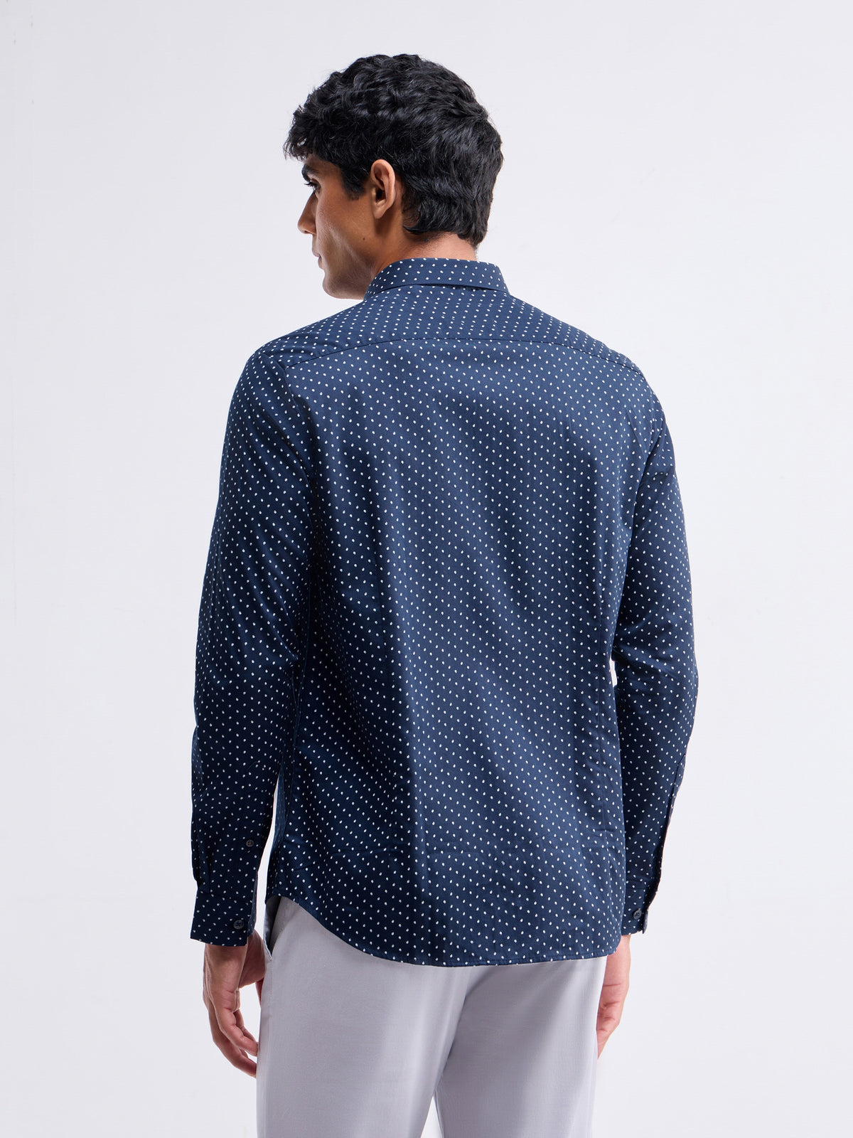 Printed Full Sleeve Cotton Shirt - Navy t4option_0