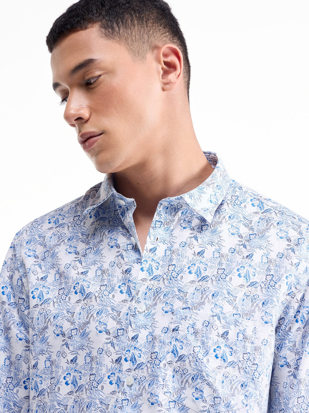 Printed Full Sleeve Cotton Shirt - White t4option_0