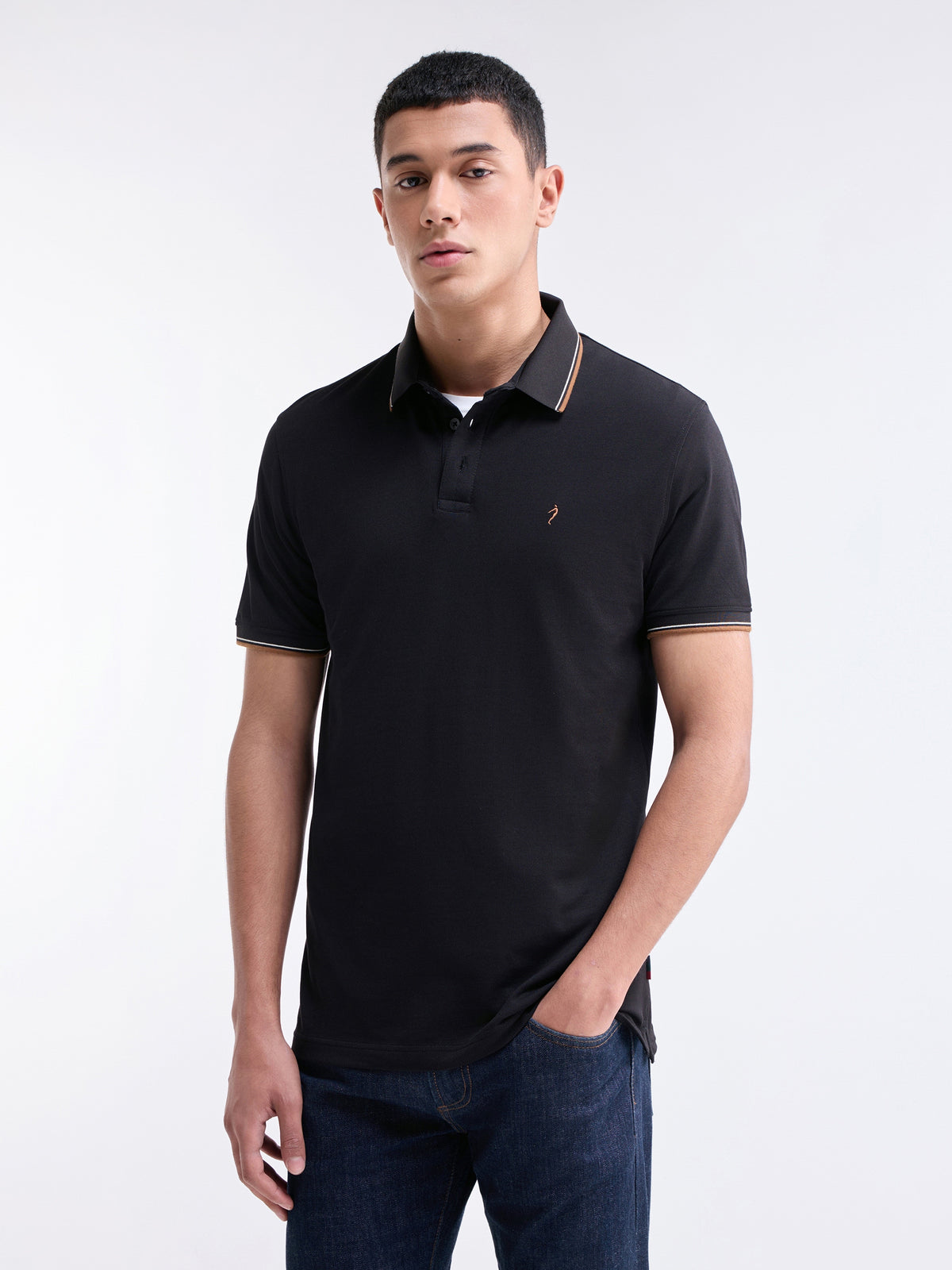 Solid Half Sleeve Regular Fit Polo T-Shirt - Black t4option_0