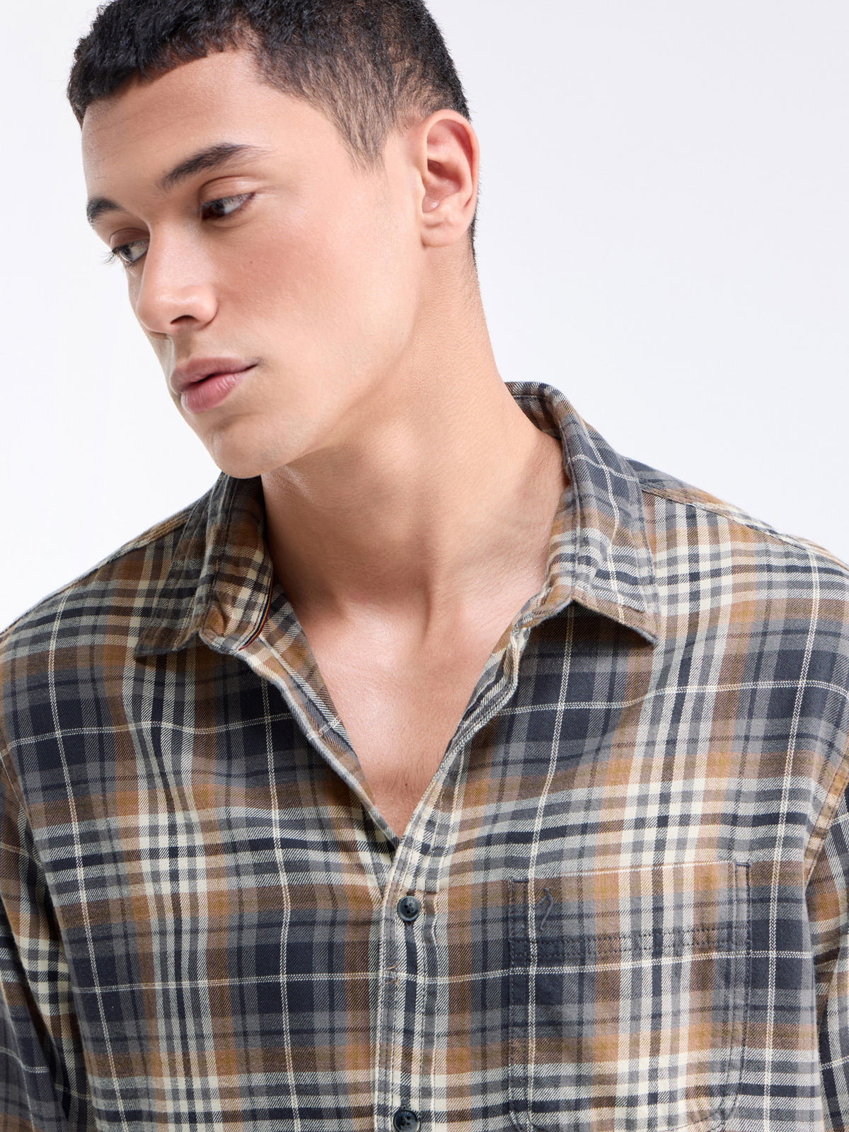 Check Full Sleeve Cotton Shirt - Black t4option_0