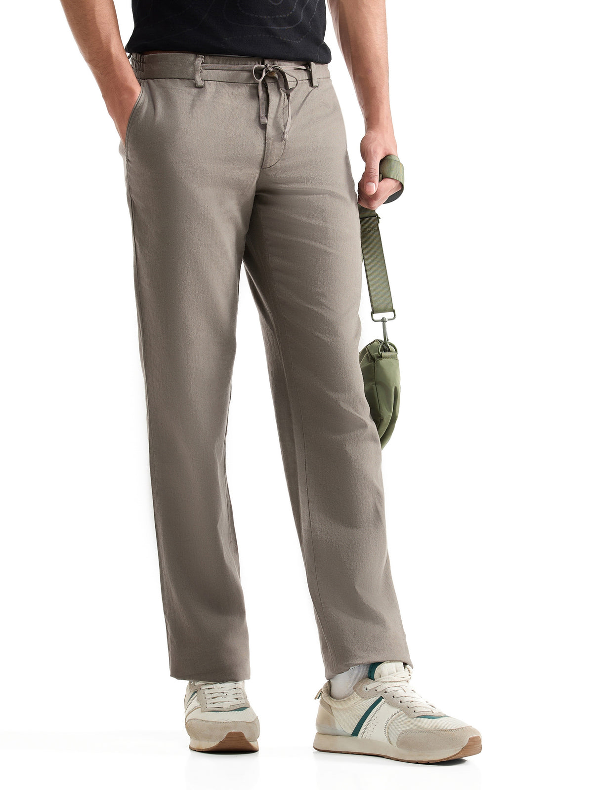 Regular Fit Cotton Linen Trouser - Olive t4option_2