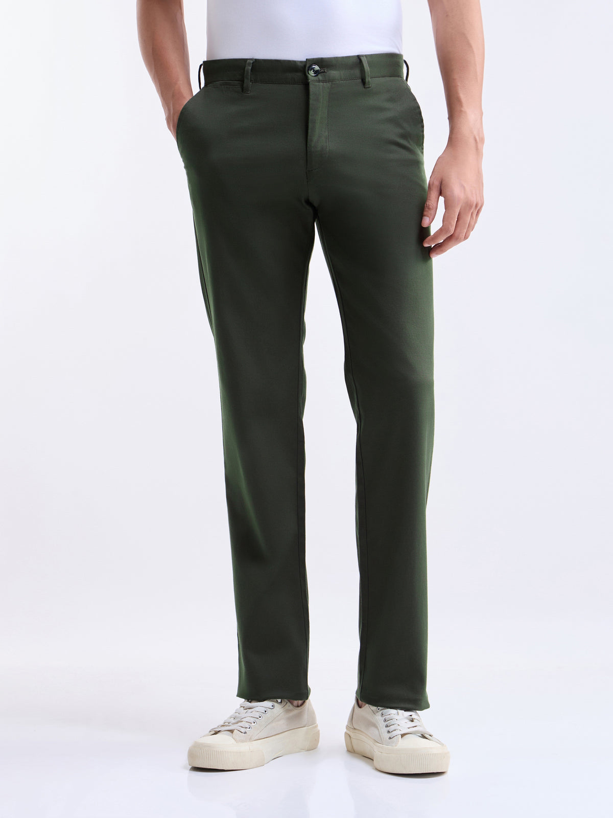 Regular Fit Cotton Stretch Trouser - Olive t4option_2