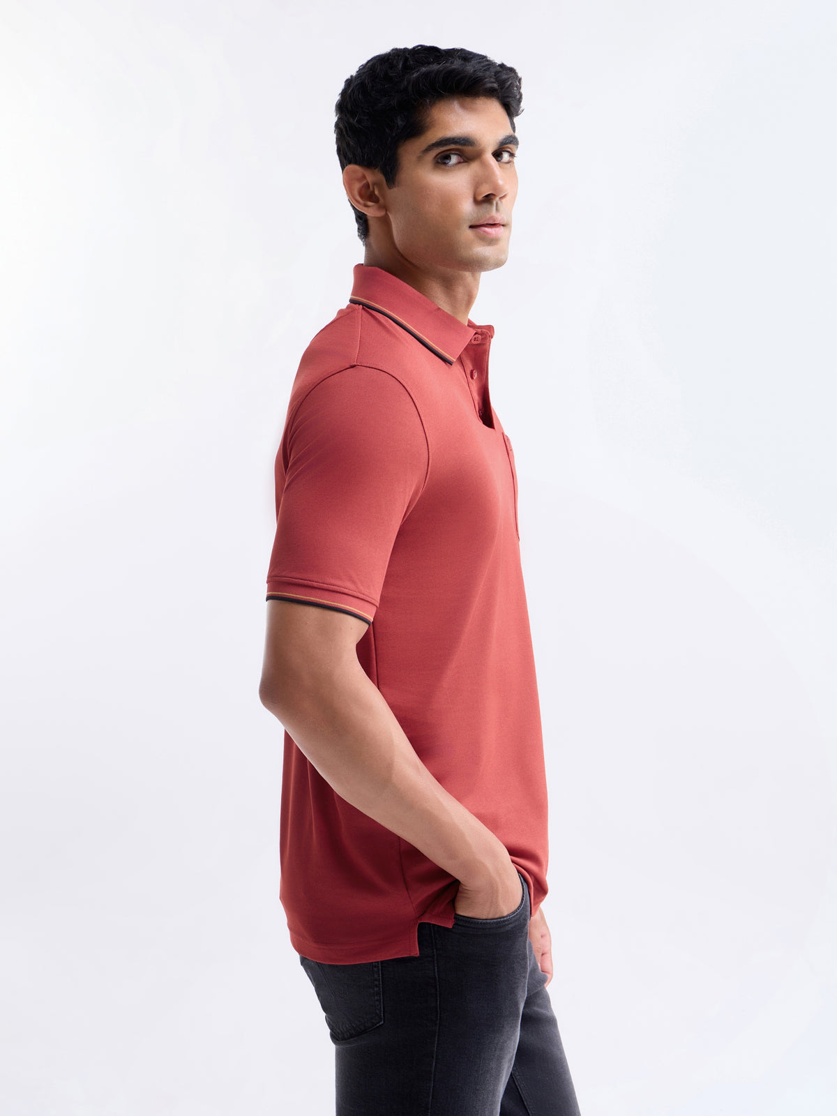 Solid Half Sleeve Regular Fit Polo T-Shirt - Dark Red t4option_2