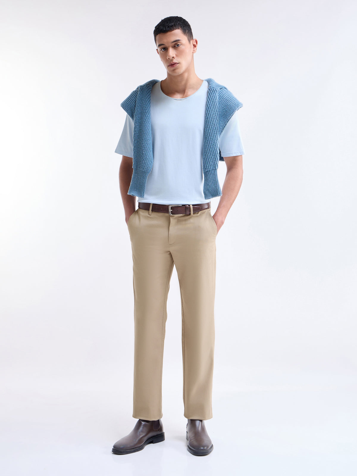 Regular Fit Cotton Stretch Trouser - Lt Khaki t4option_1