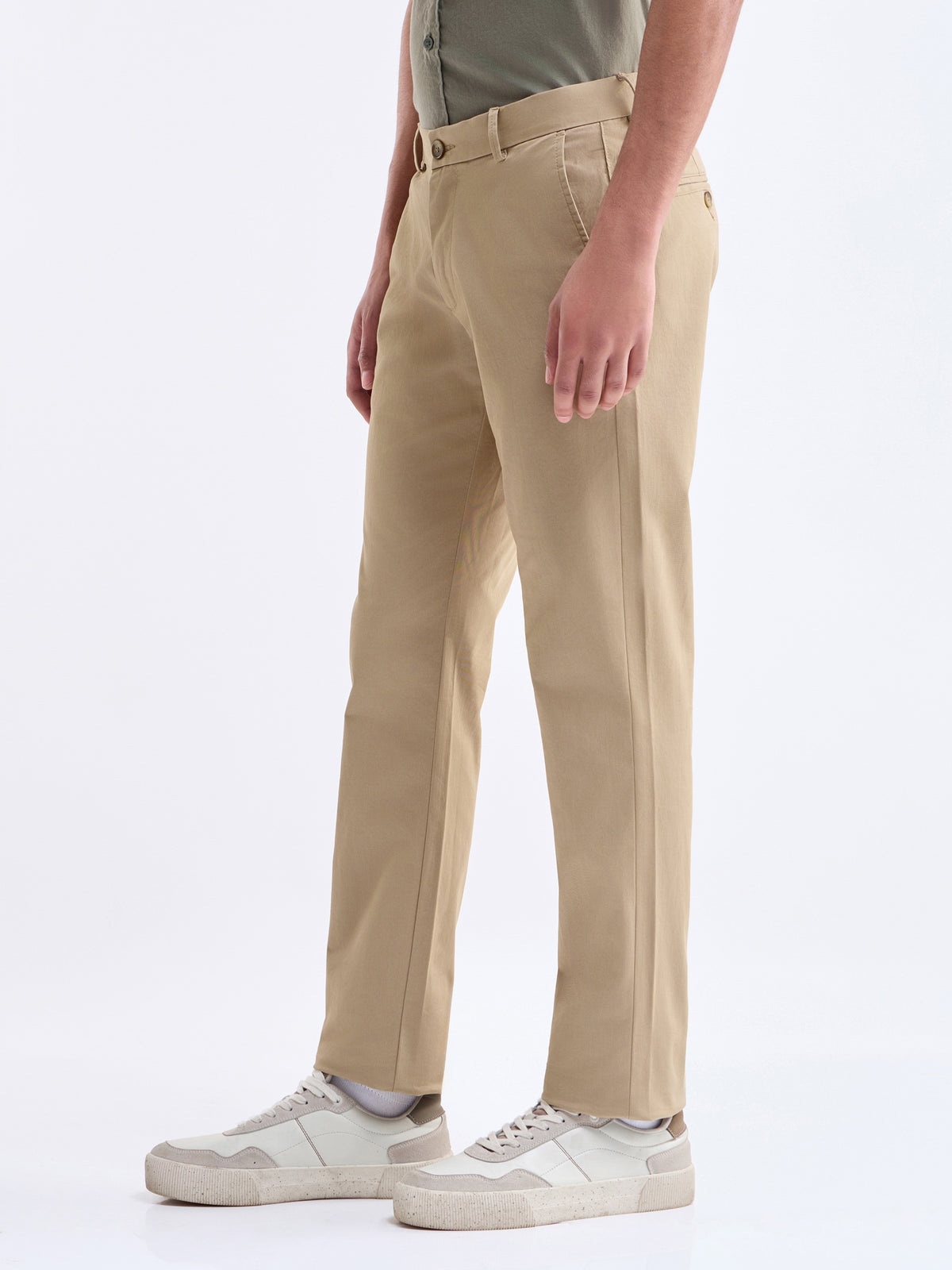 Twill Slim Fit Cotton Stretch Trouser - Khaki t4option_0