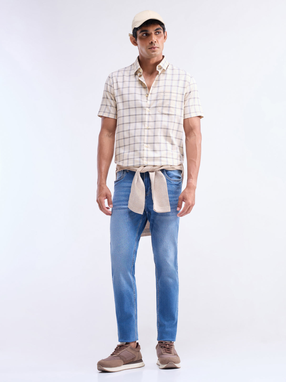 Check Half Sleeve Cotton Shirt - Peach t4option_0