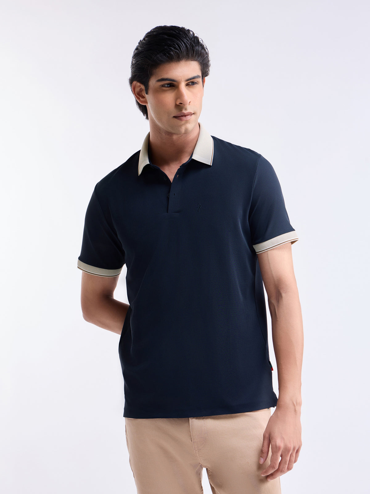 Solid Half Sleeve Regular Fit Polo T-Shirt - Navy t4option_0