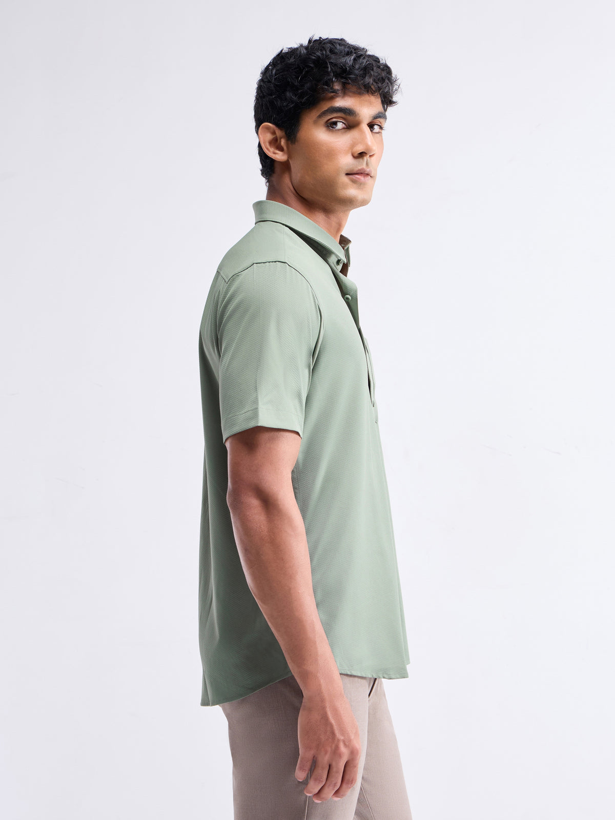 Solid Half Sleeve Poly Blend Shirt - Sap t4option_1