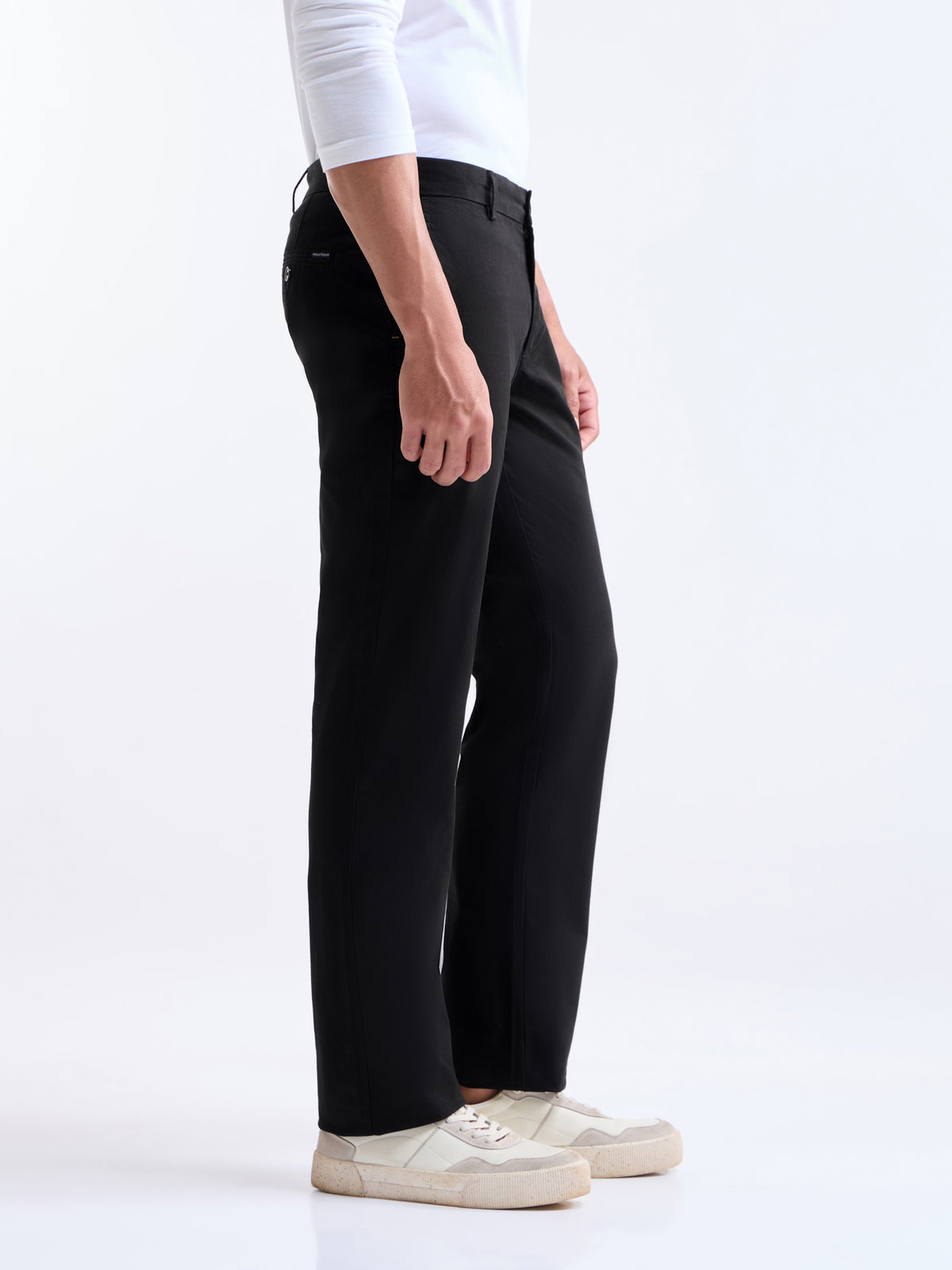 Twill Regular Fit Cotton Stretch Trouser - Black t4option_0