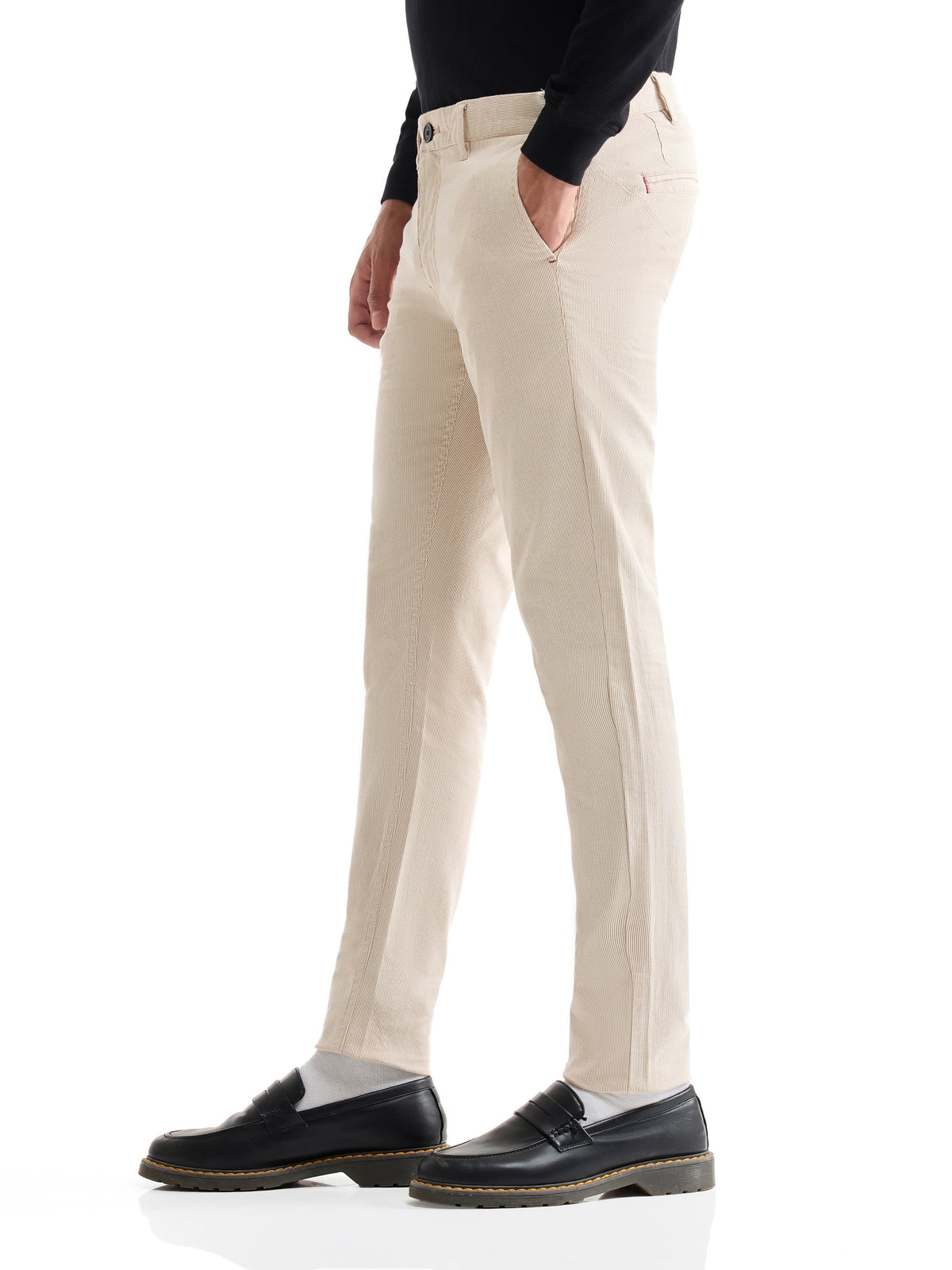 Striped Slim Fit Cotton Trouser - Khaki t4option_0