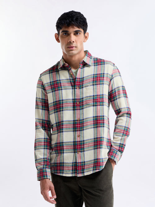 Check Full Sleeve Cotton Shirt - Ecru t4option_0
