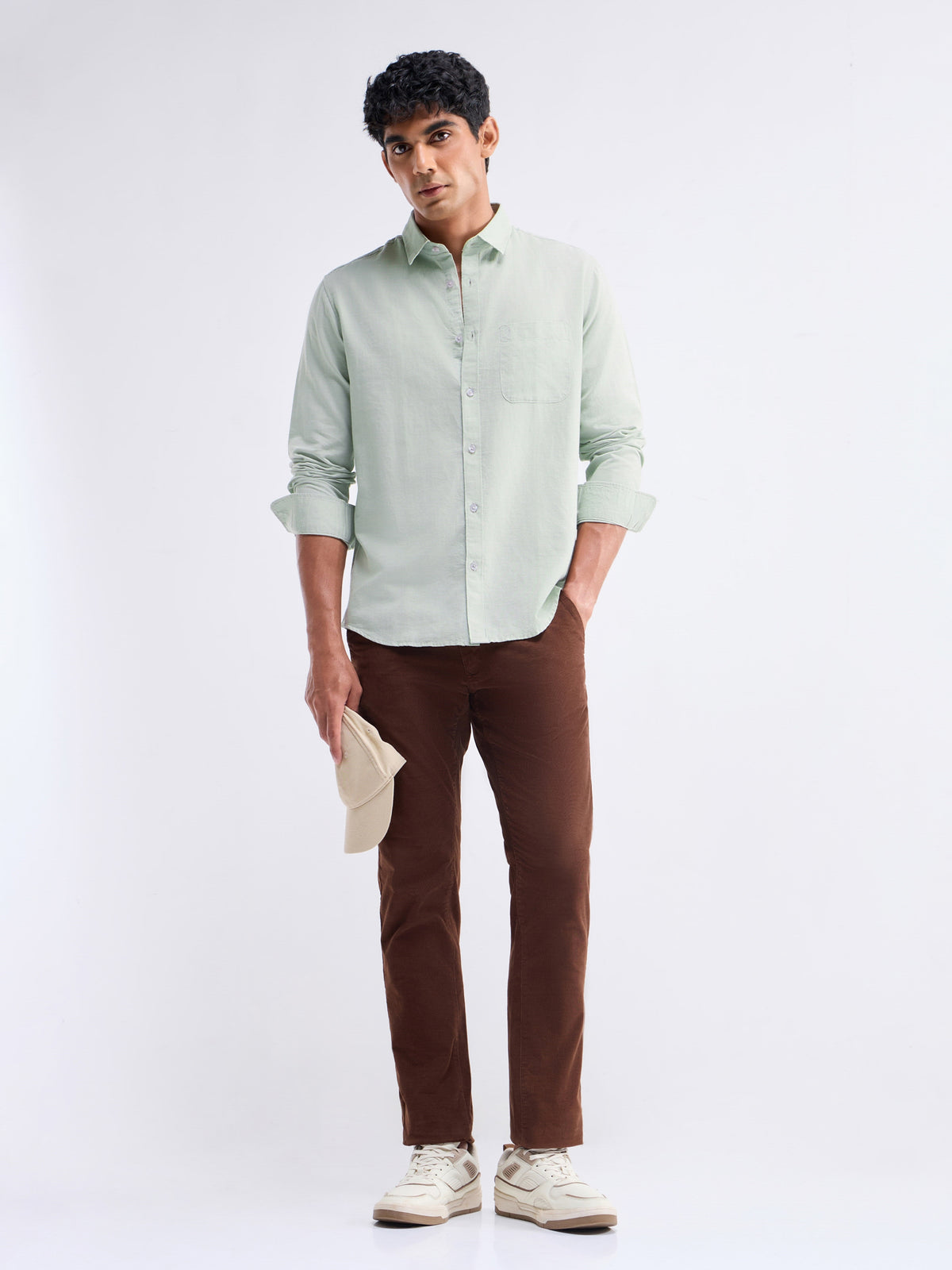 Solid Full Sleeve Cotton Blend Shirt - Slate t4option_1