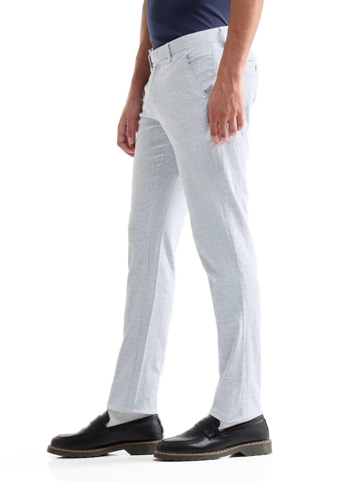 Check Slim Fit Cotton Poly Trouser - Sky t4option_0