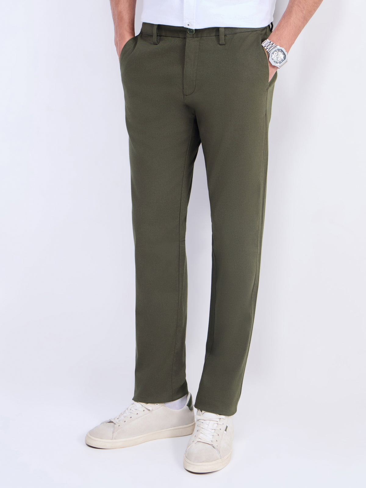 Slim Fit Cotton Stretch Trouser - Dark Olive t4option_6