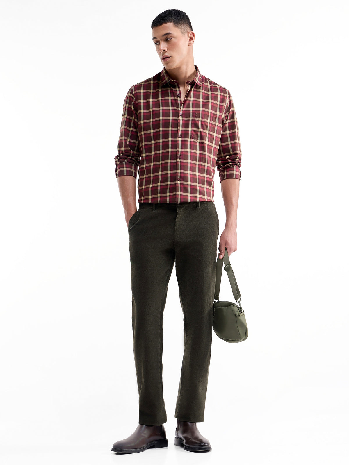 Check Full Sleeve Cotton Shirt - Brown t4option_0