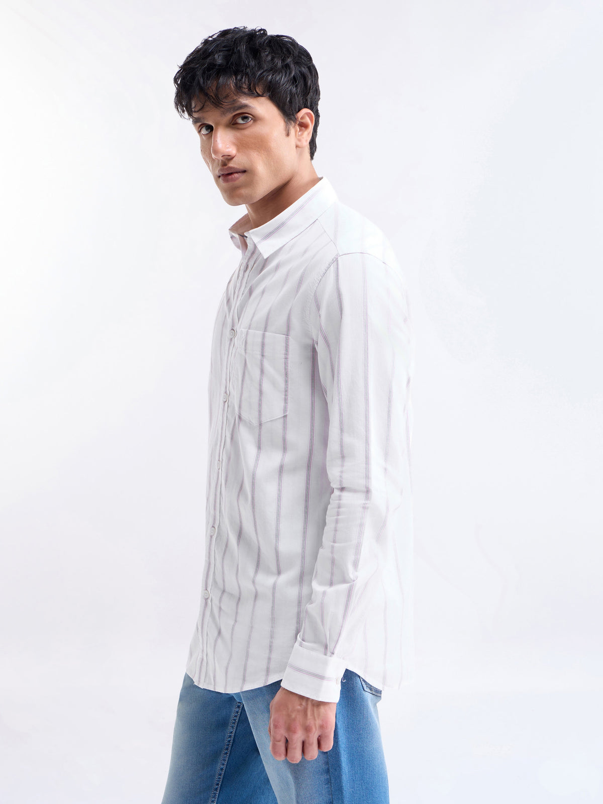 Striped Full Sleeve Cotton Shirt - Pink t4option_1
