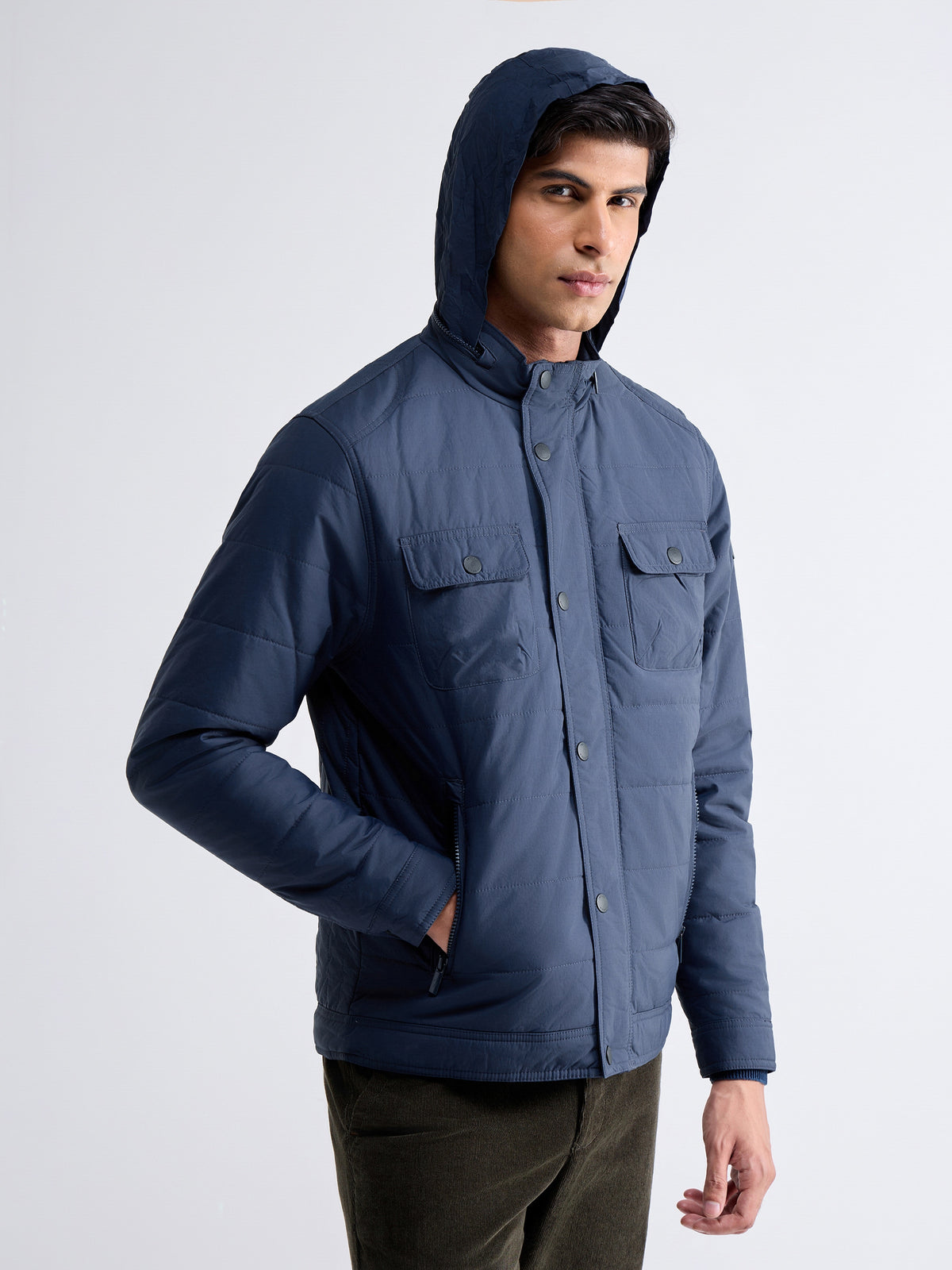 Solid Full Sleeve Bomber Jacket - Navy t4option_0