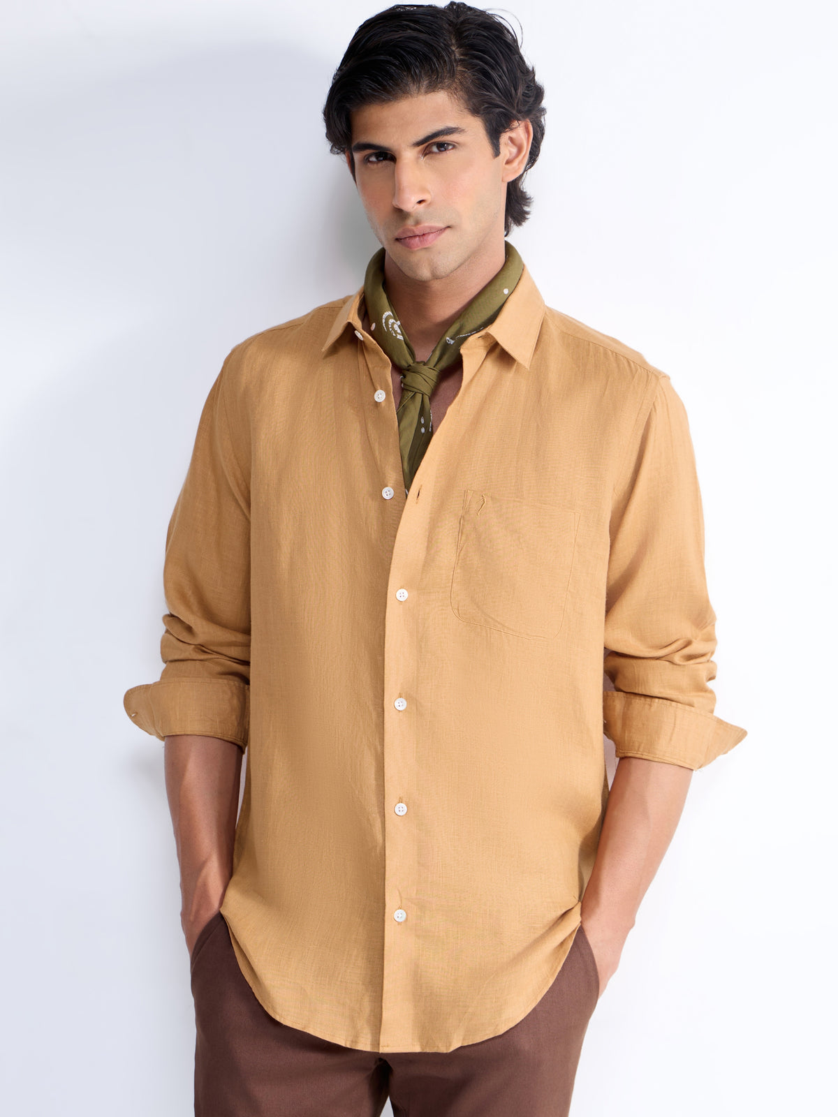 Solid Regular Fit Shirt - Tan t4option_11