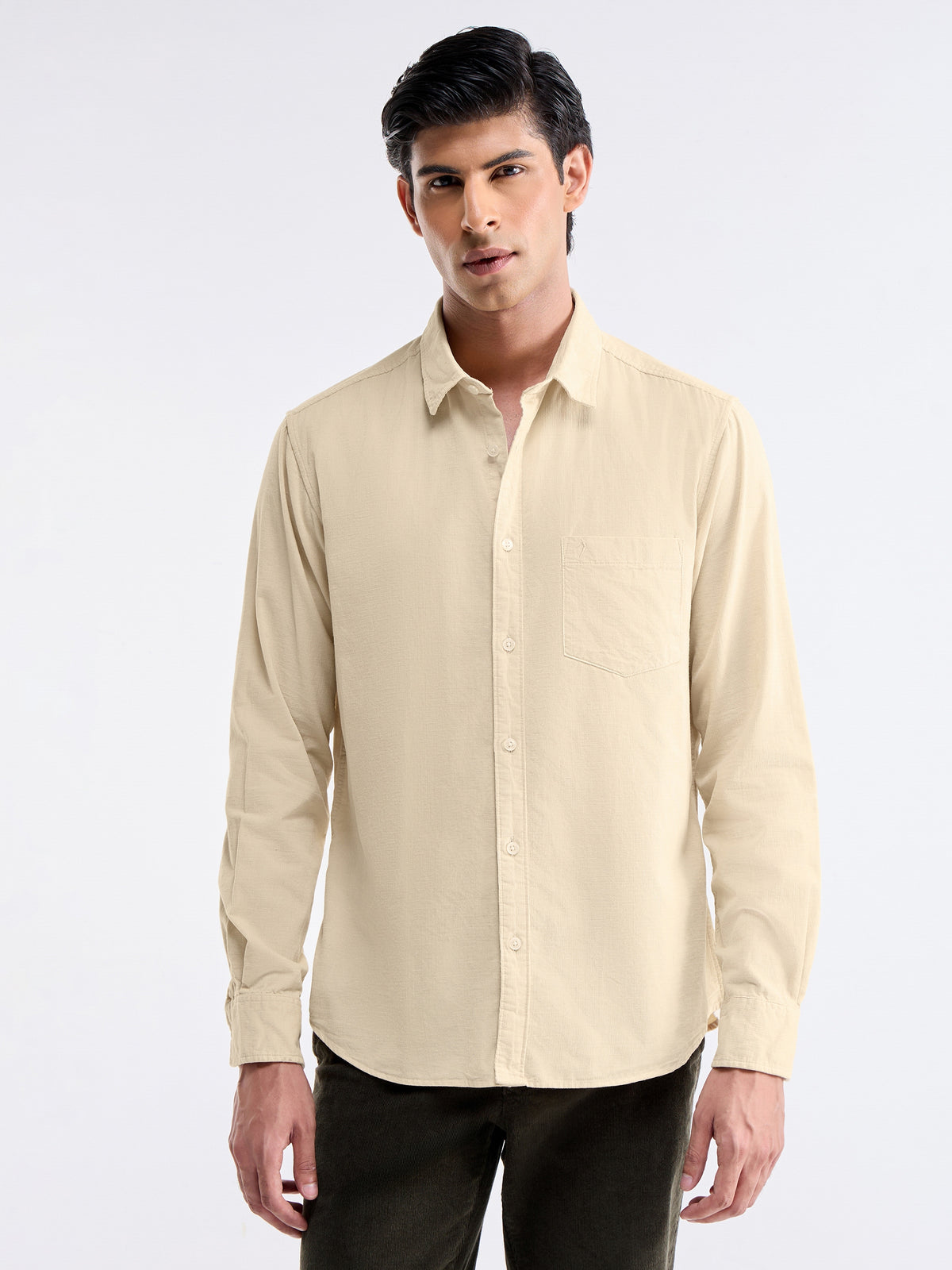 Check Full Sleeve Cotton Shirt - Ecru t4option_1