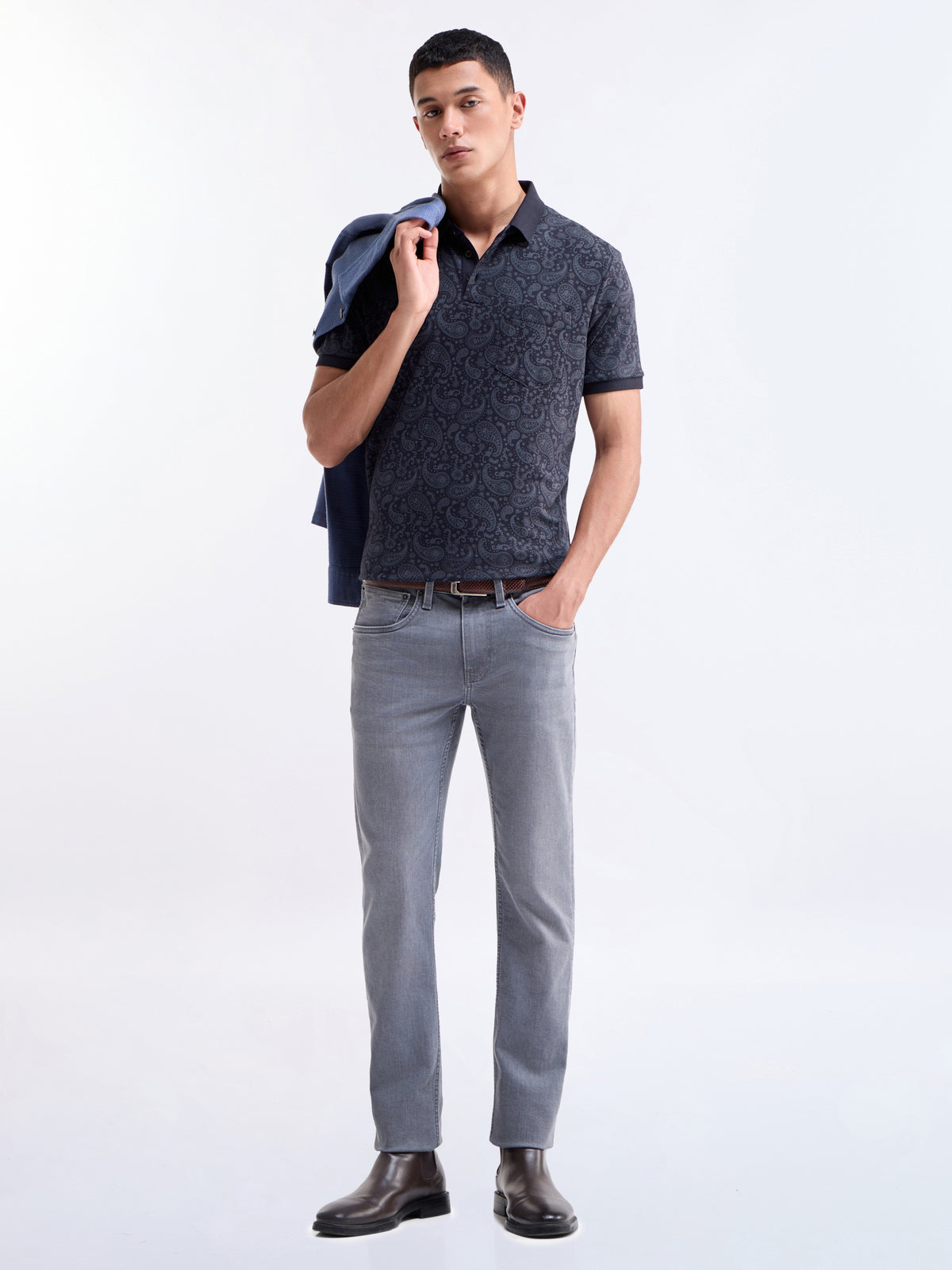 Printed Half Sleeve Regular Fit Polo T-Shirt - Navy t4option_0