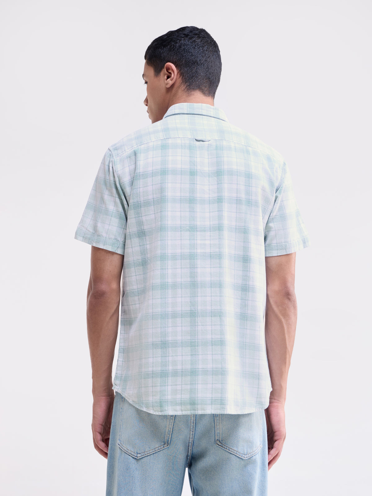 Check Half Sleeve Cotton Shirt - Sap t4option_0