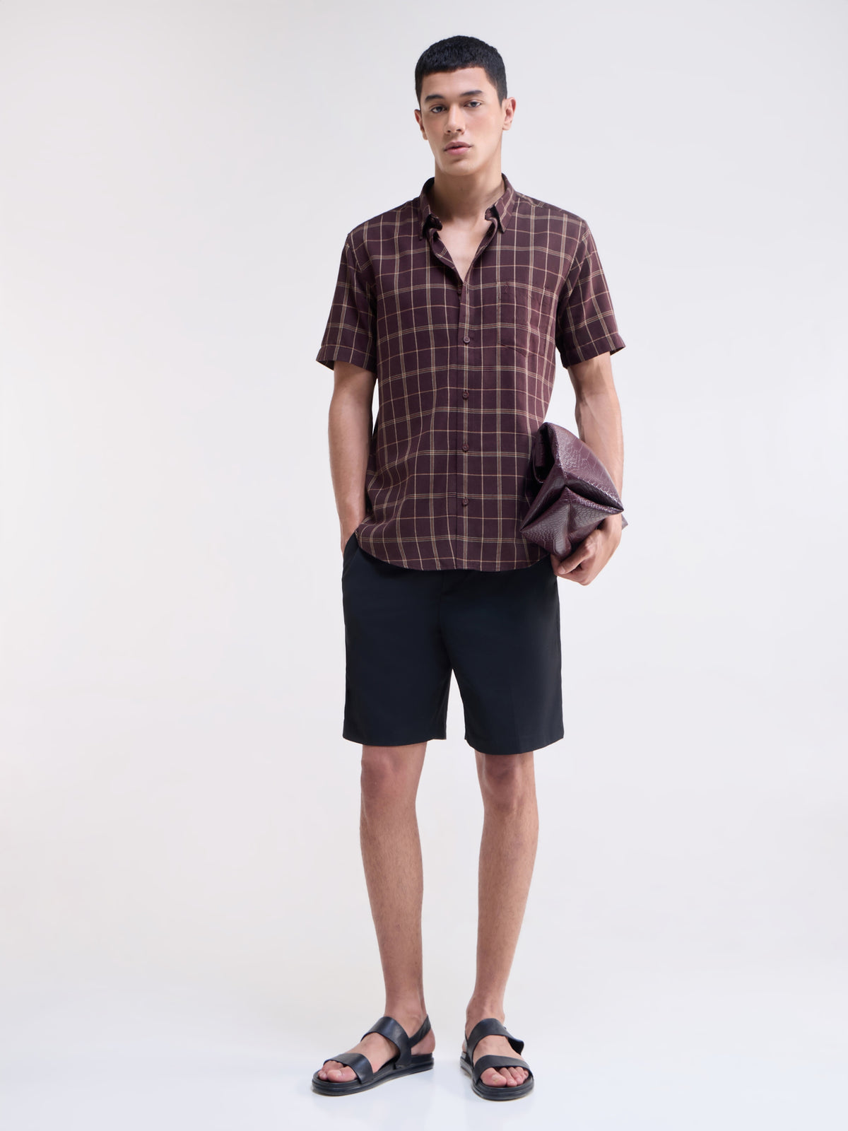 Check Half Sleeve Cotton Poly Shirt - Purple t4option_1