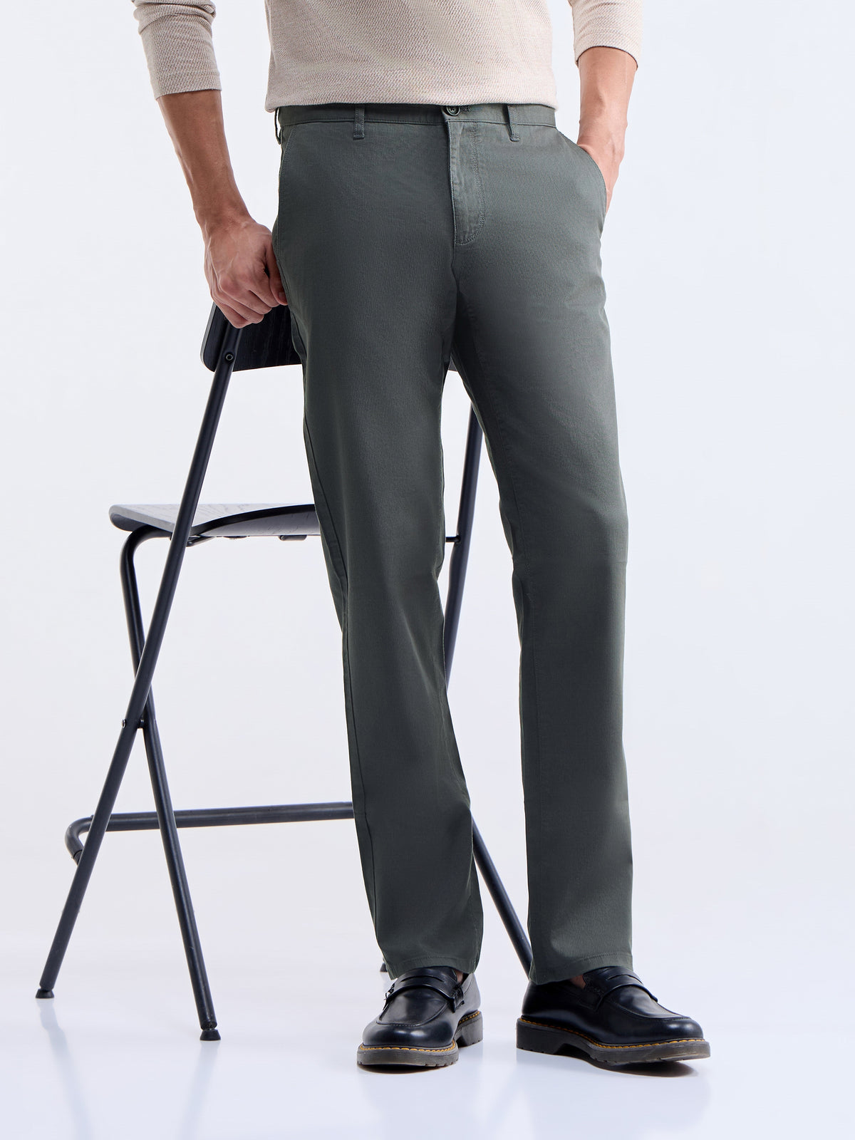 Slim Fit Cotton Trouser - Dark Grey t4option_0