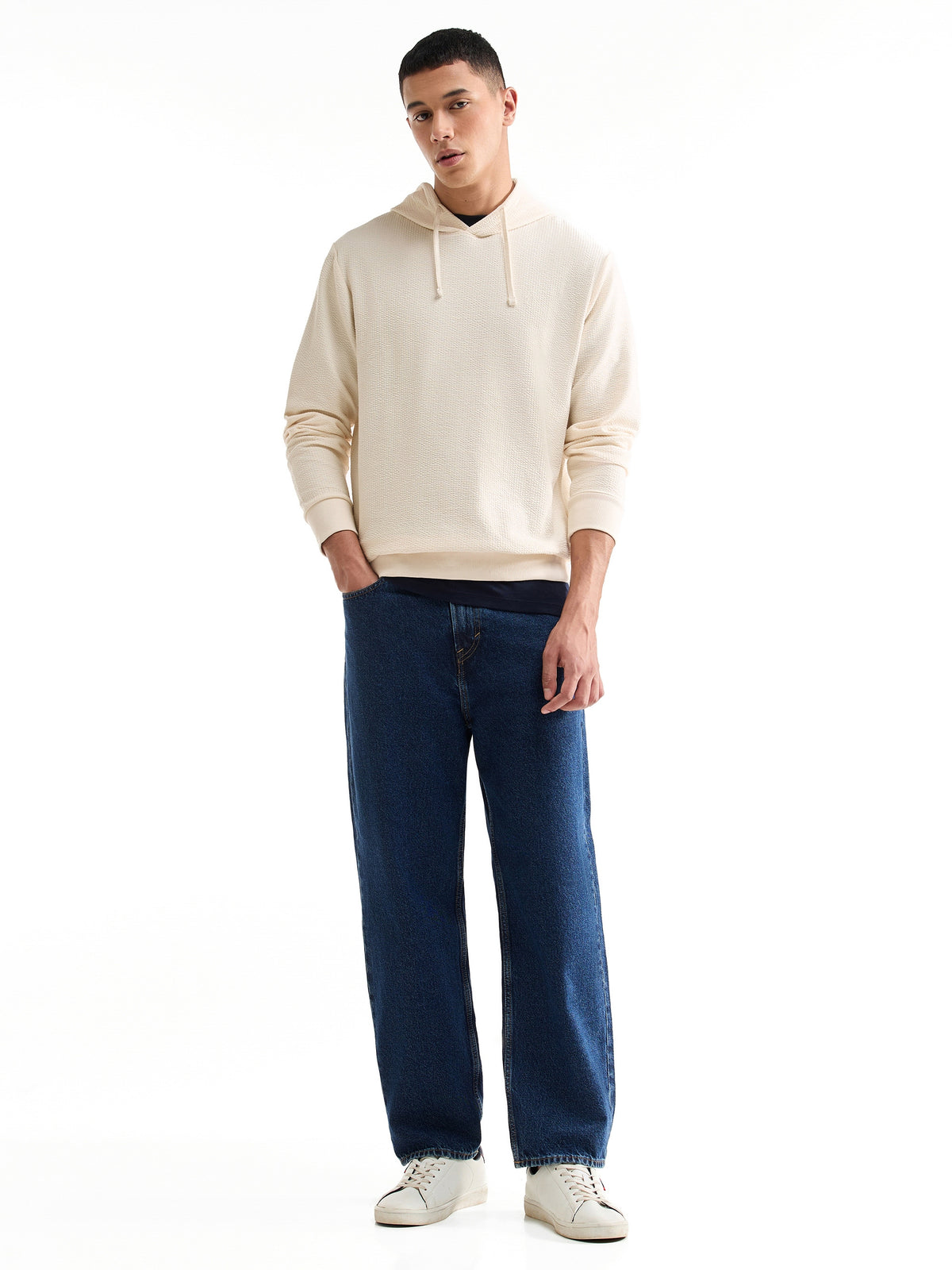 Solid Hoodie Sweatshirt - Ecru t4option_0