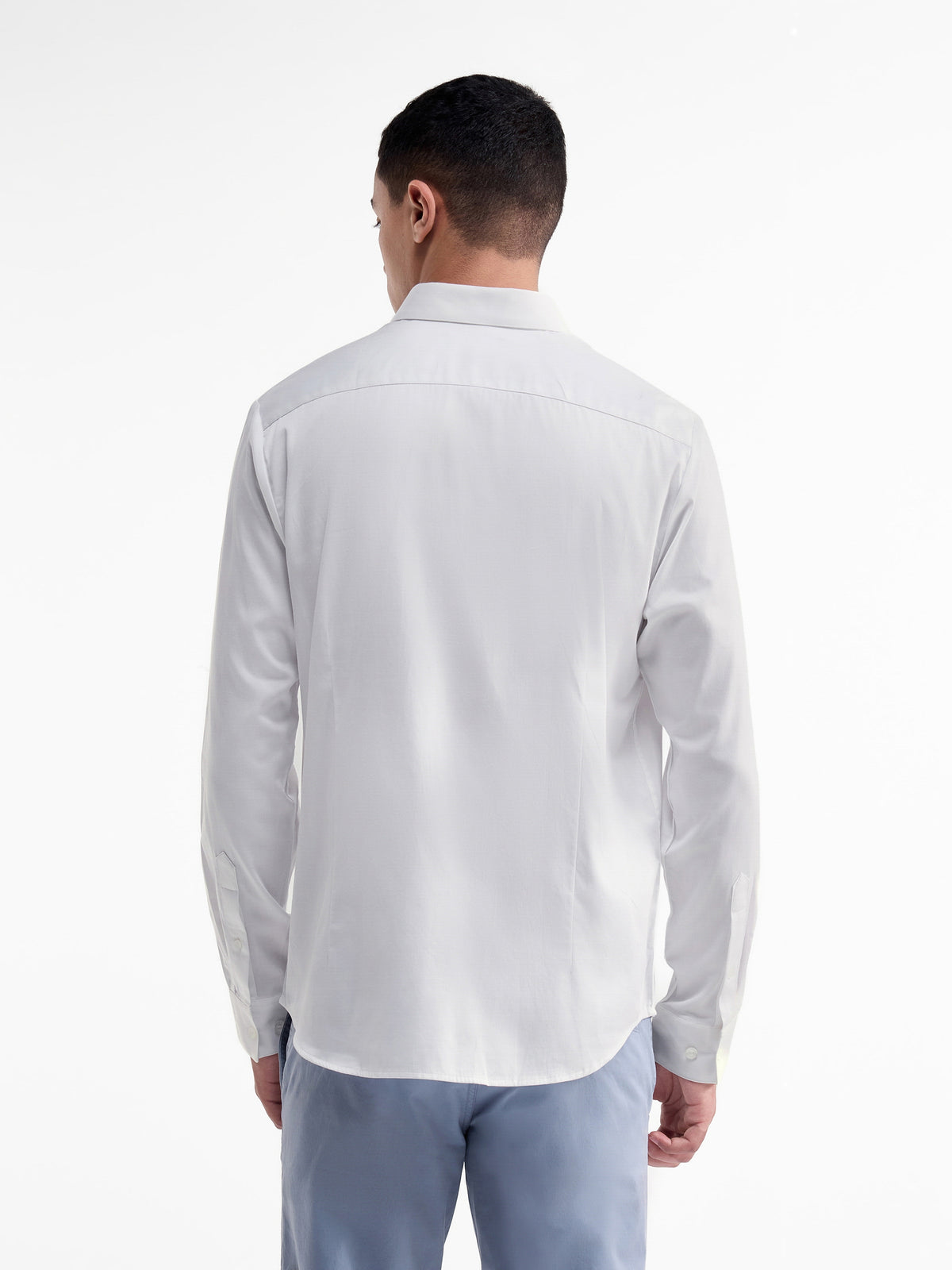 Solid Full Sleeve Cotton Stretch Shirt - White t4option_1