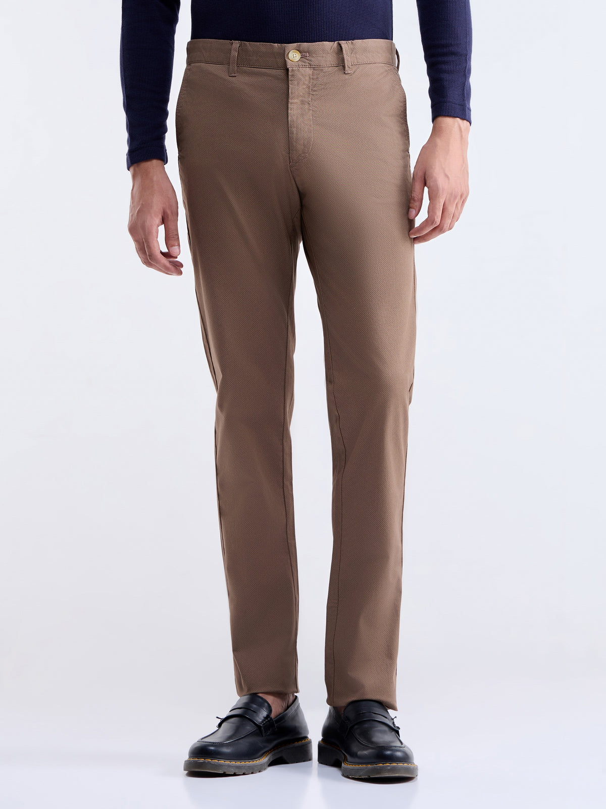 Printed Slim Fit Cotton Trouser - Tan t4option_0