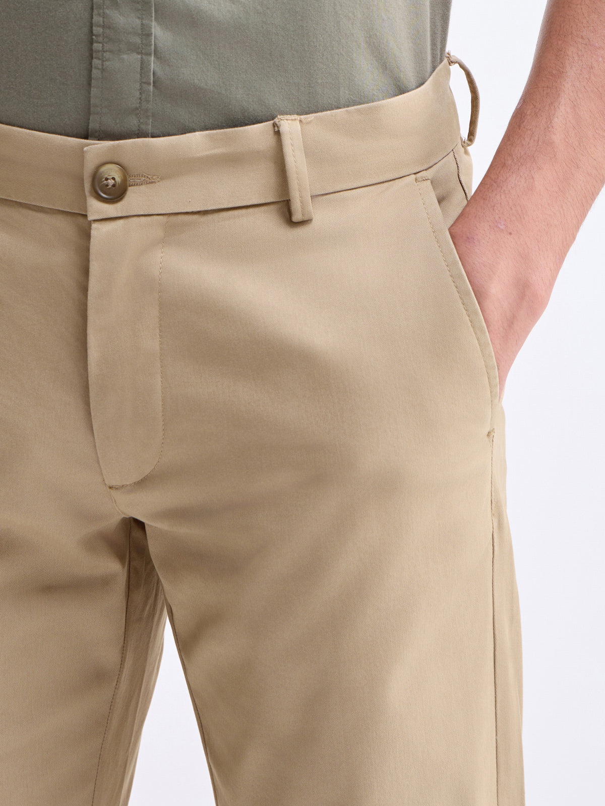 Twill Slim Fit Cotton Stretch Trouser - Khaki t4option_2