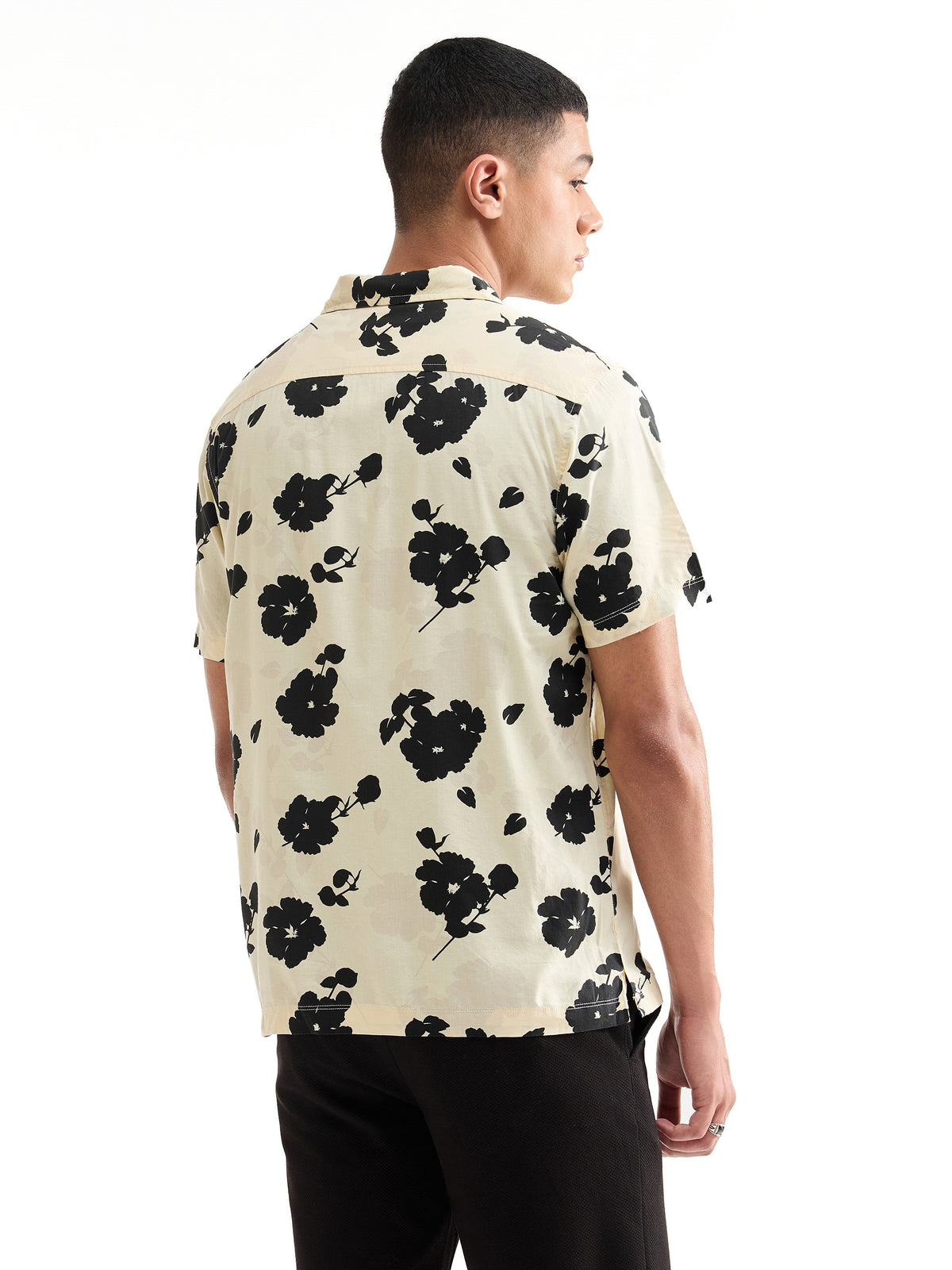 Printed Half Sleeve Cotton Viscose Shirt - Beige t4option_0