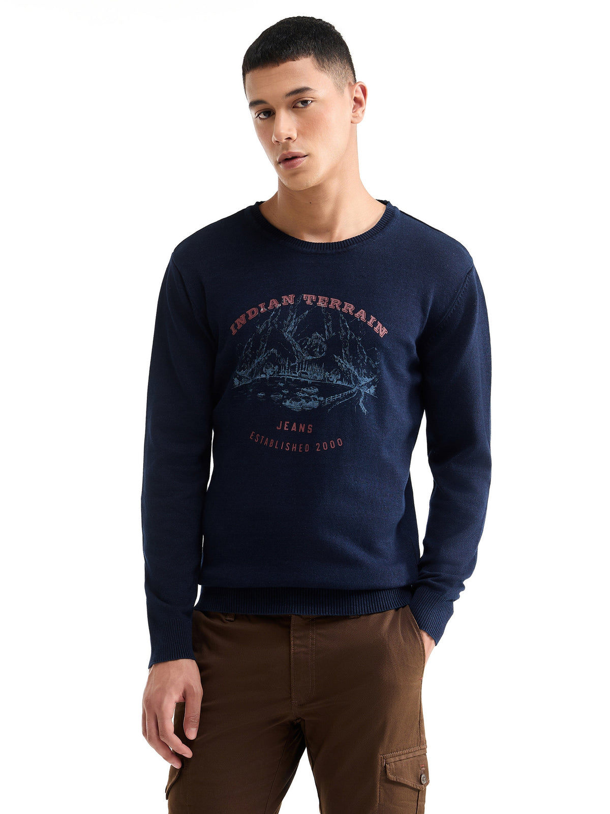 Graphic Full Sleeve Jumper Sweater - Dk Indigo t4option_0
