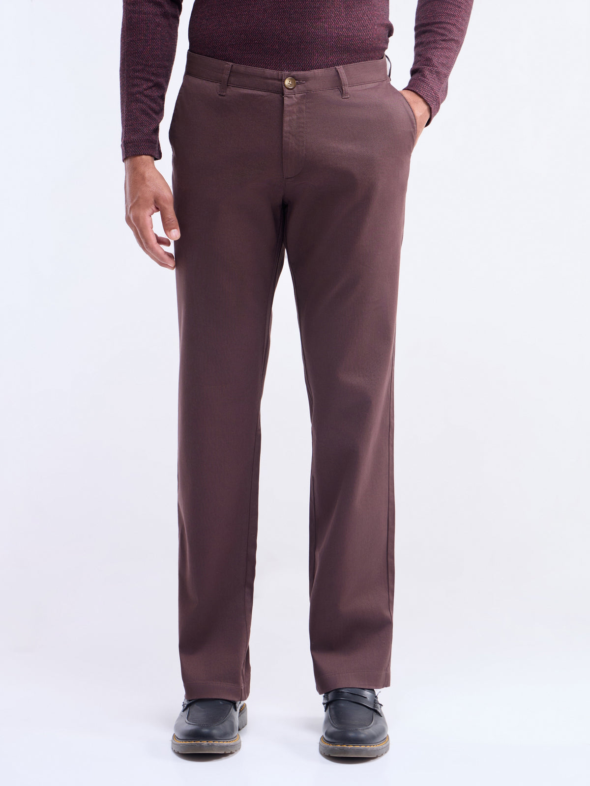 Regular Fit Cotton Stretch Trouser - Brown t4option_1