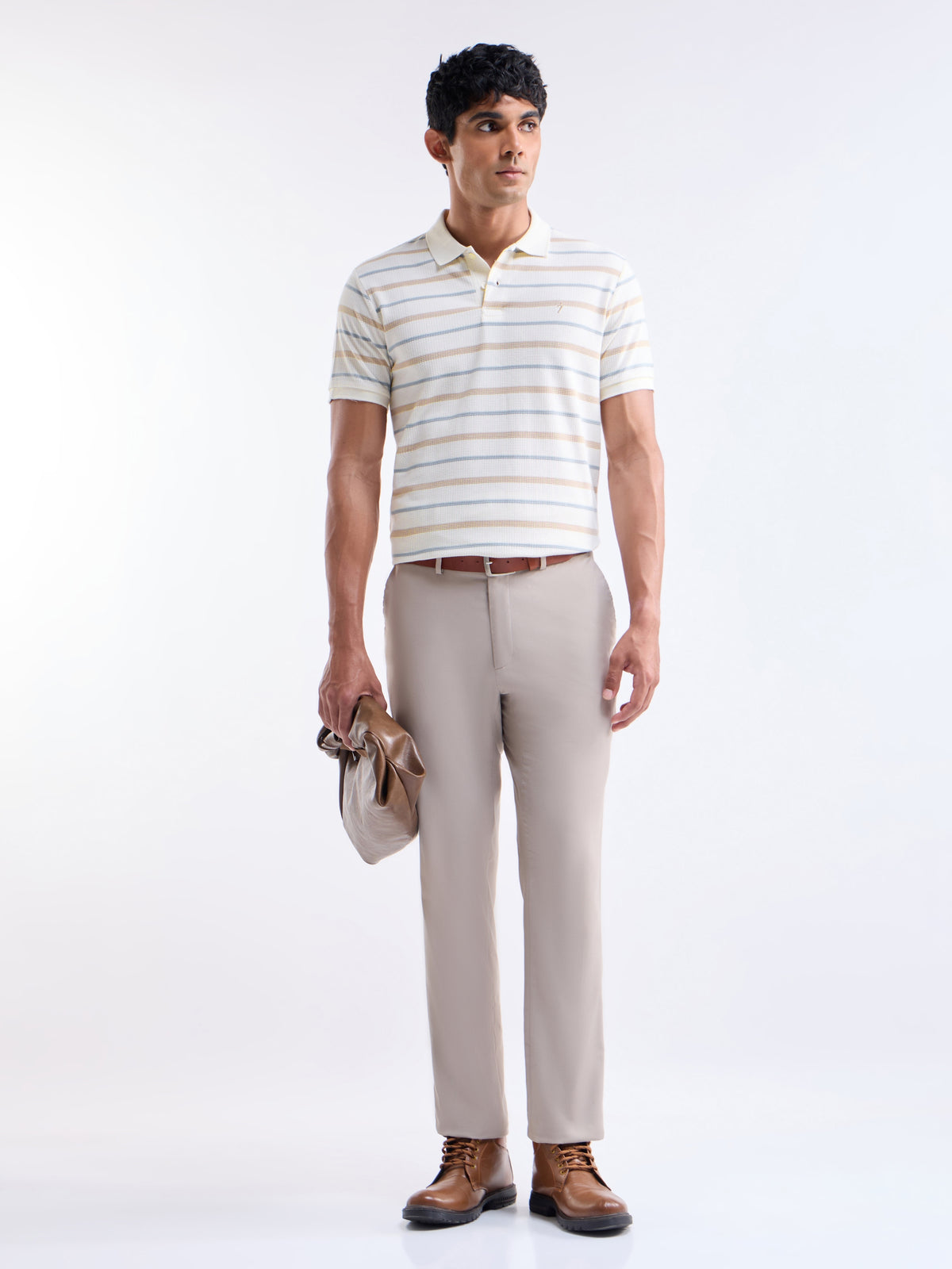 Striped Half Sleeve Regular Fit Polo T-Shirt - Off White t4option_0